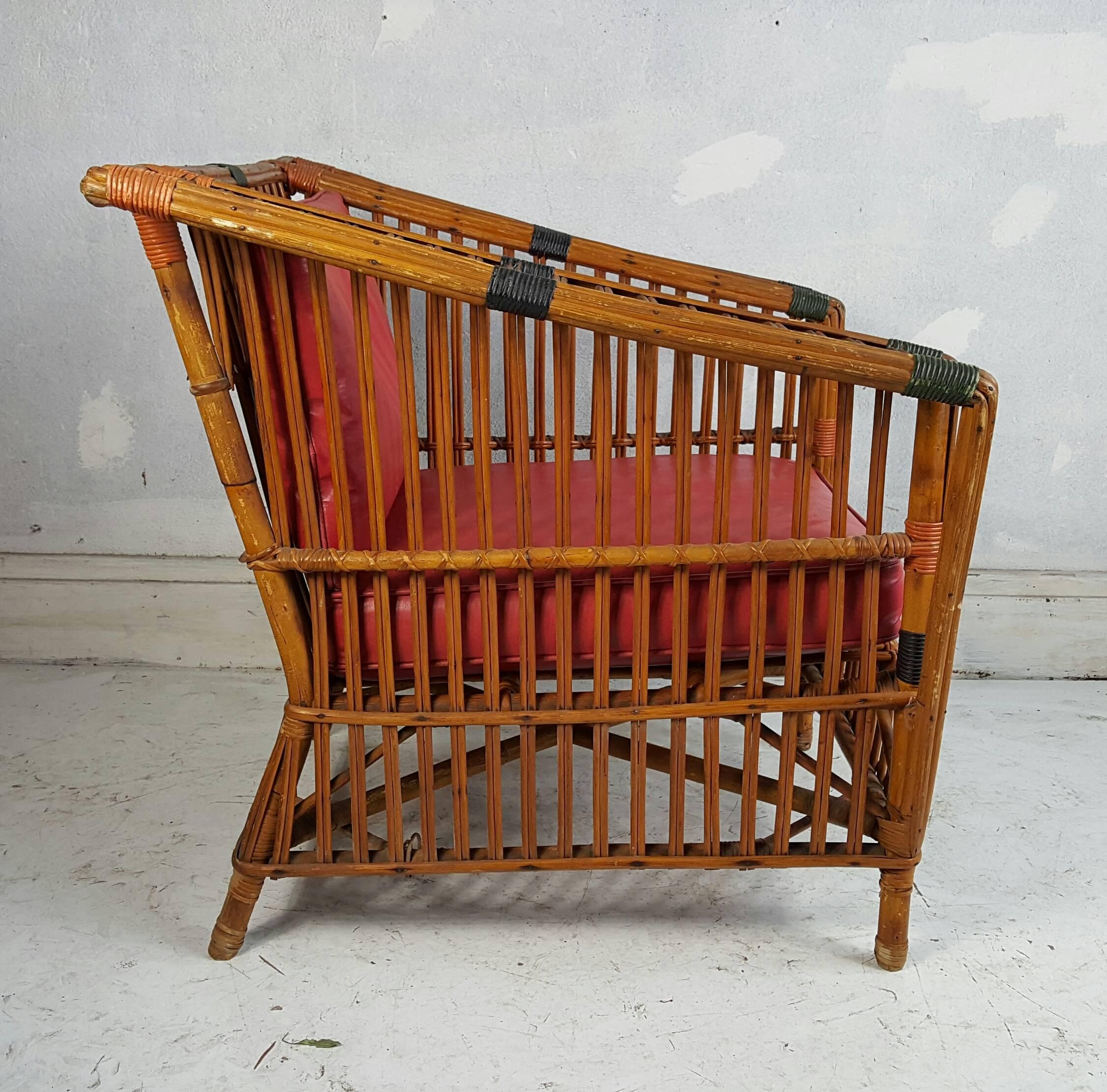 Unusual Art Deco Stick Wicker, Split Reed Arm Chair, Ypsilanti Reed 1