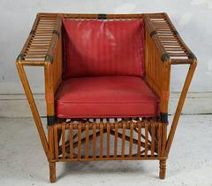Unusual Art Deco Stick Wicker, Split Reed Arm Chair, Ypsilanti Reed