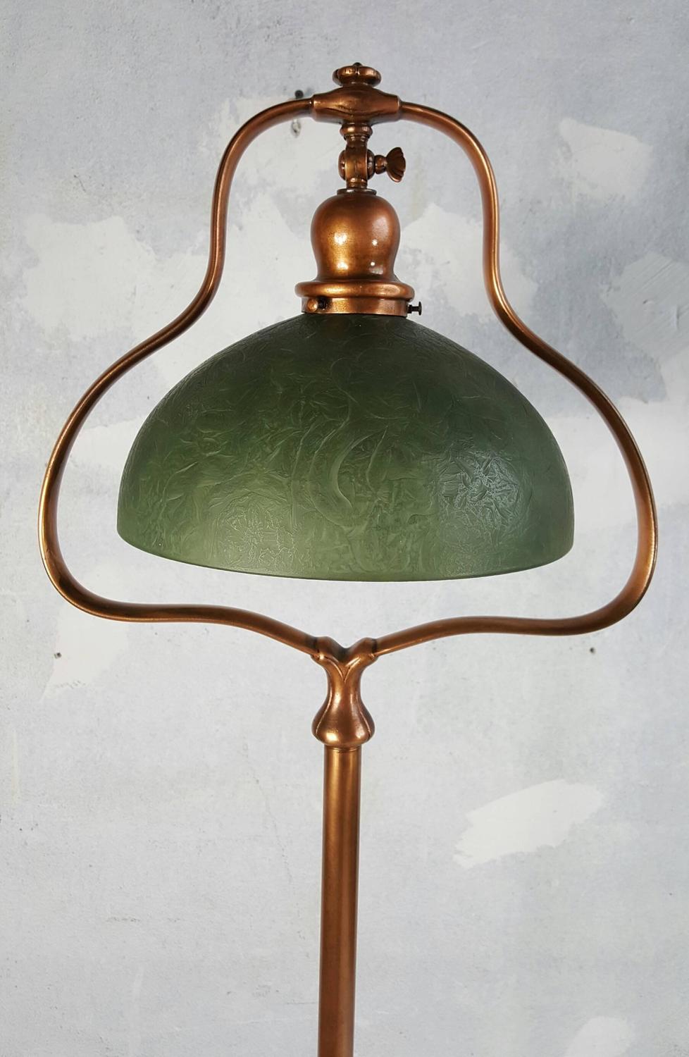 Handel Floor Lamp with Signed Cased Chipped Ice Shade, Mosserine at 1stdibs