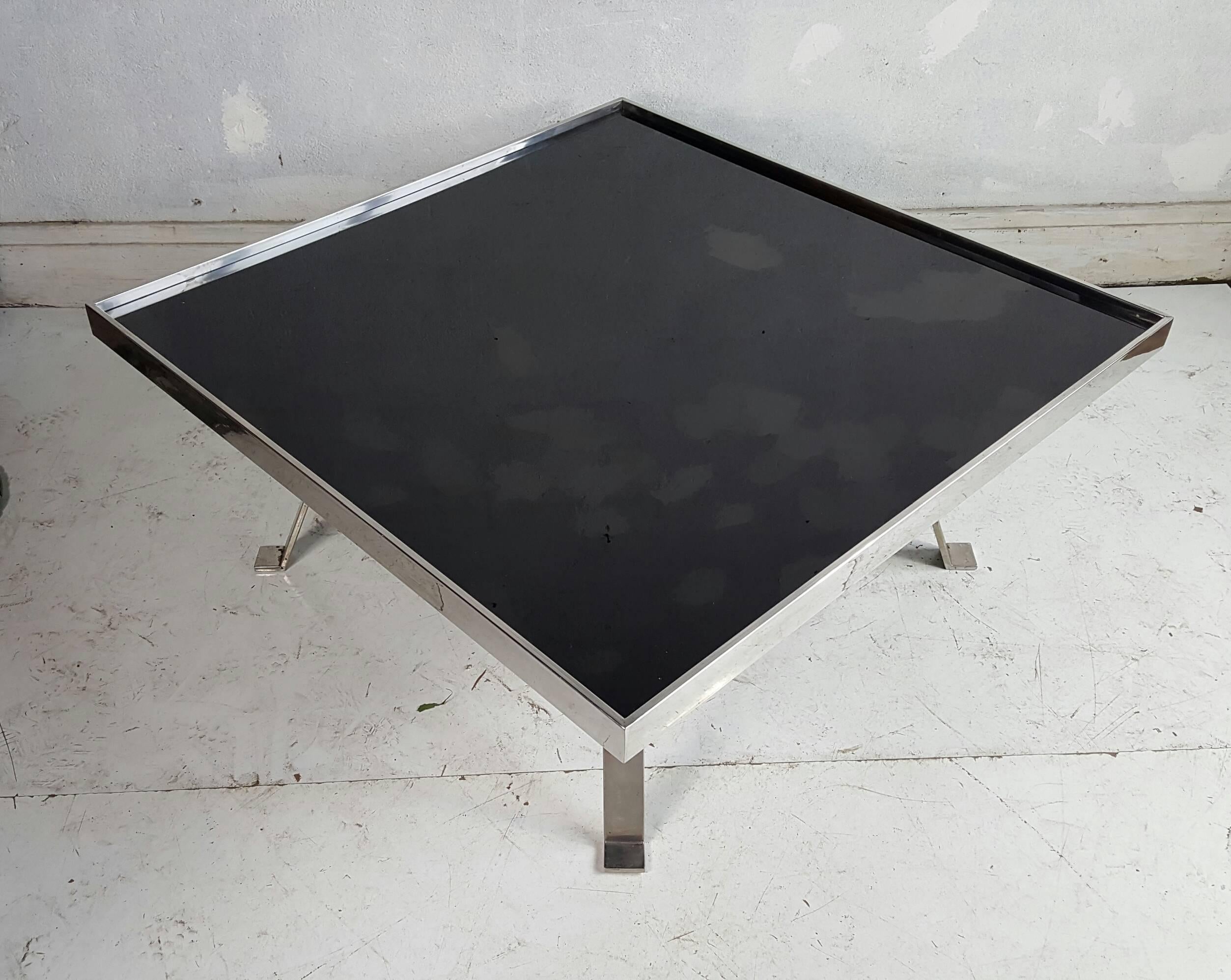 Aluminum Italian Modernist Aluminium and Black Glass (Vitrolite) Cocktail Table For Sale
