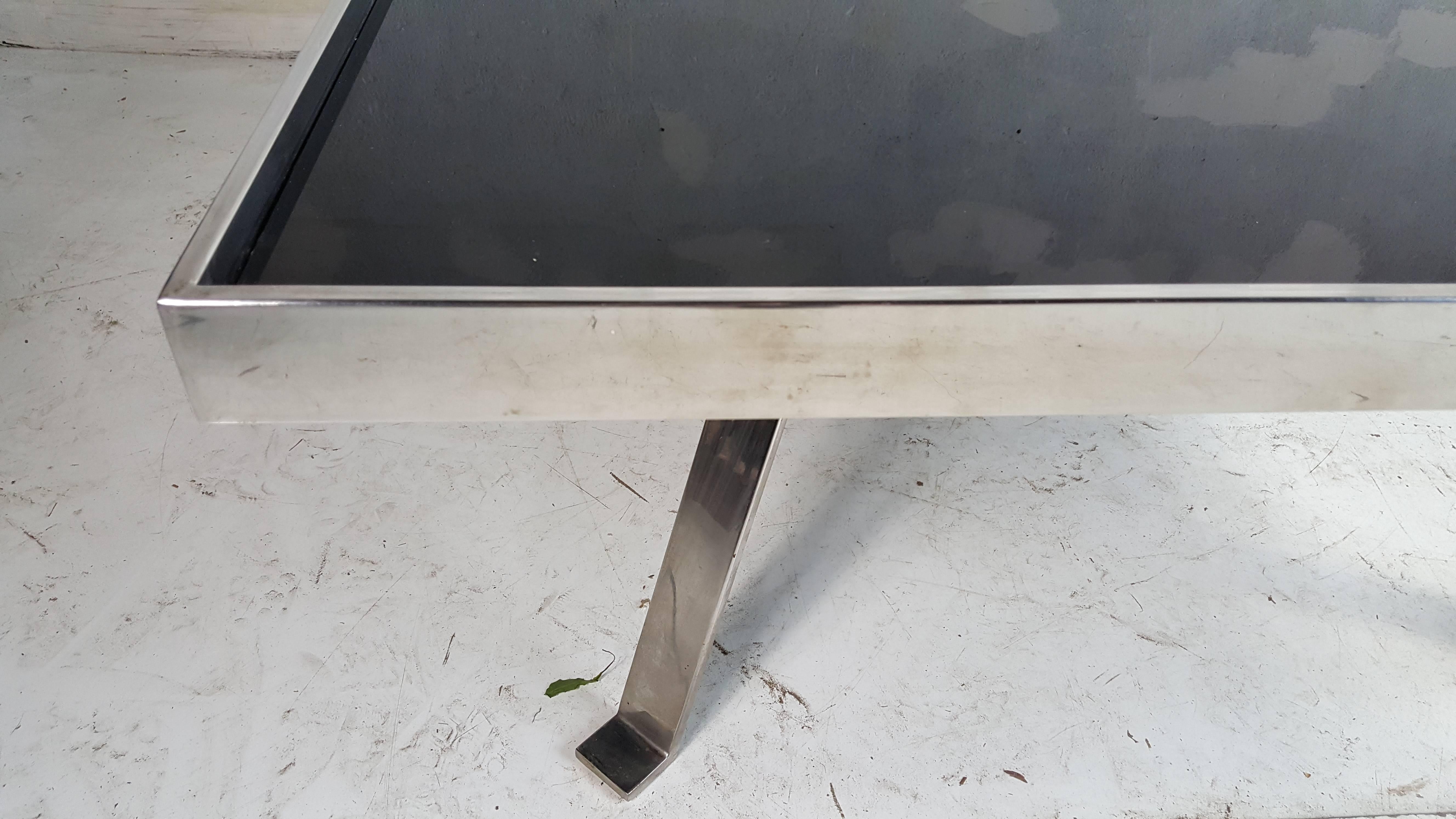 Polished Italian Modernist Aluminium and Black Glass (Vitrolite) Cocktail Table For Sale