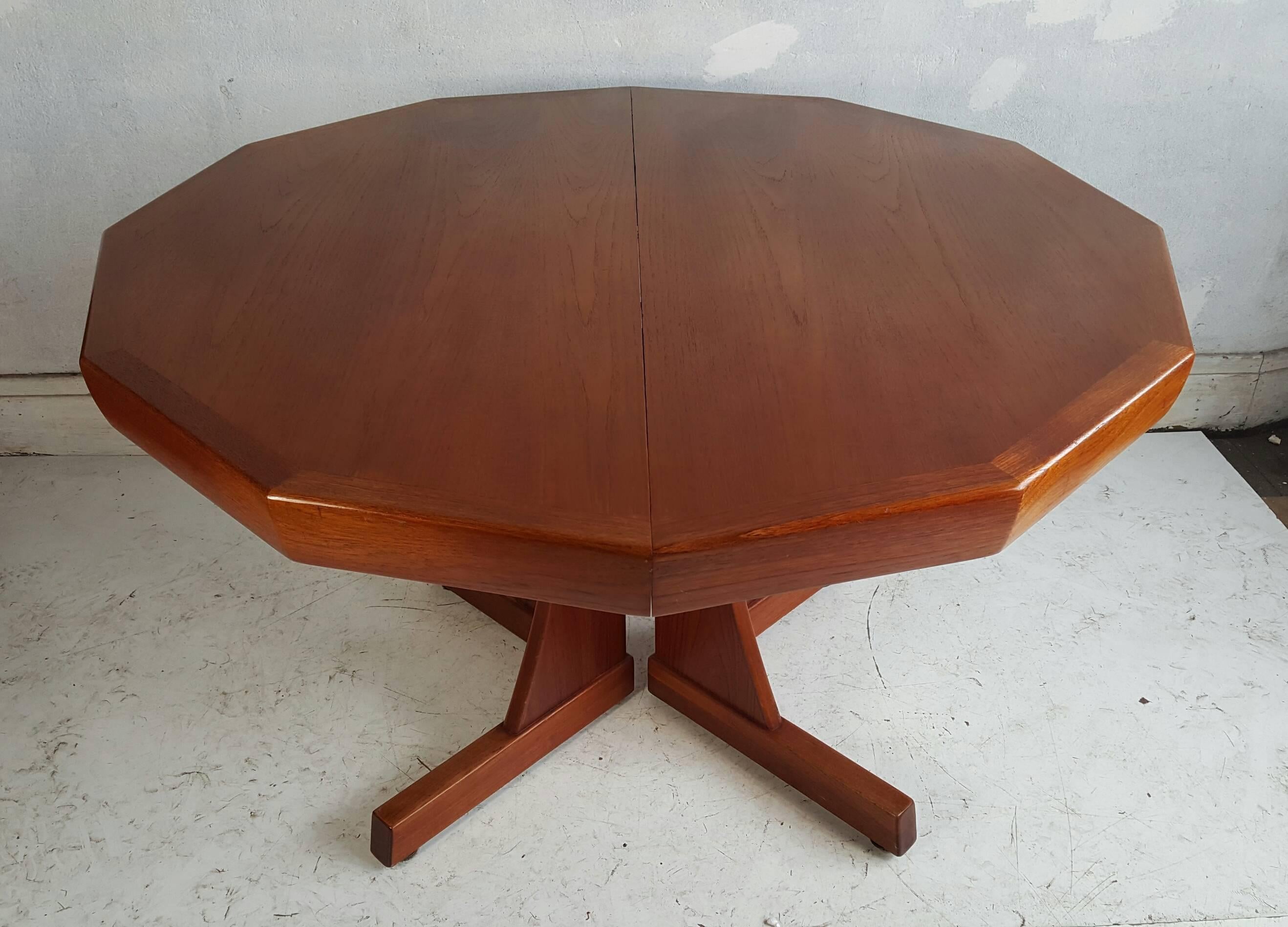 Oiled Unusual Modernist Crafts Teak Expandable Dining Table, Eight-Sided