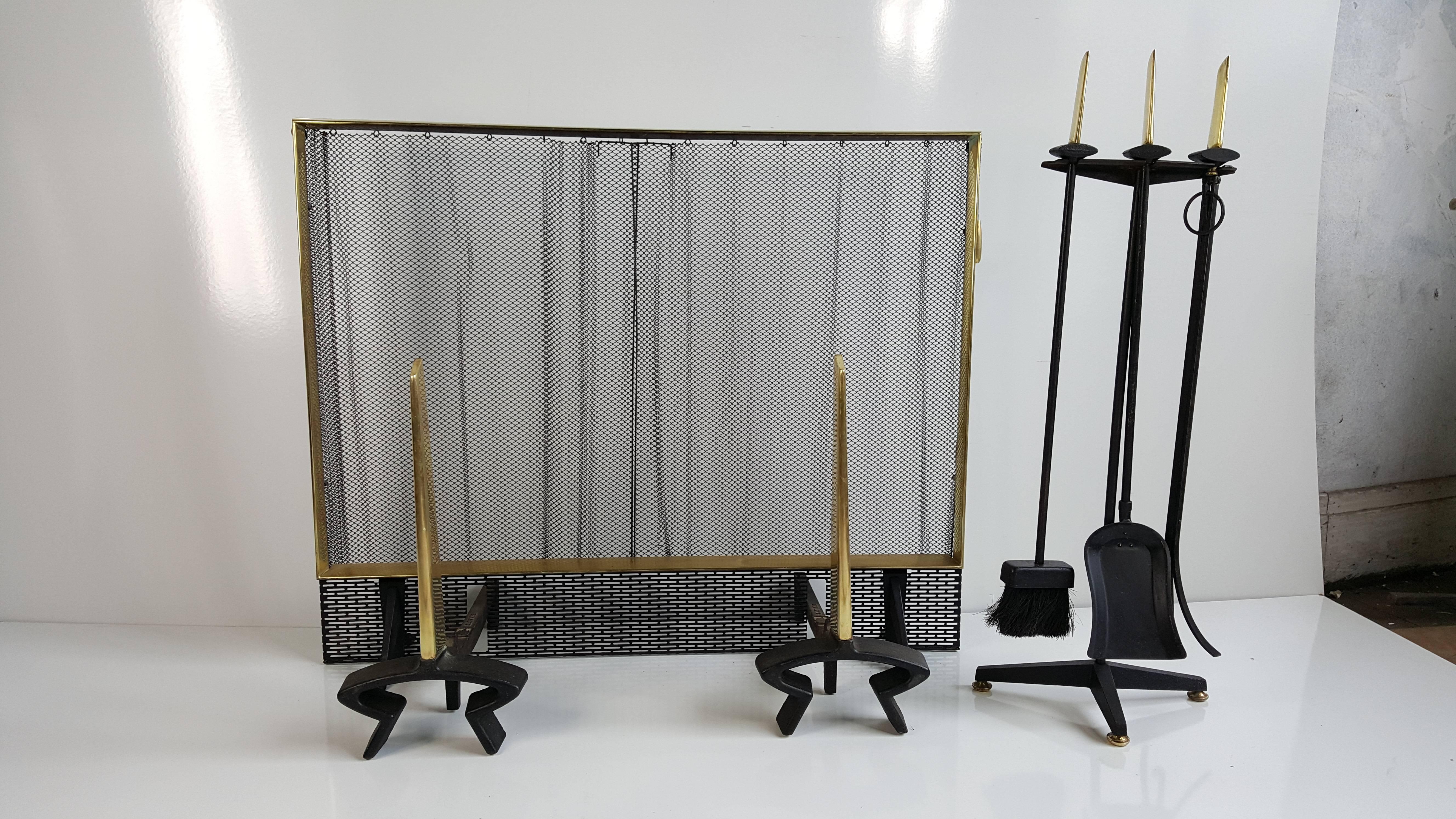 Seven Piece Fireplace Set by Donald Deskey for Bennett In Excellent Condition In Buffalo, NY