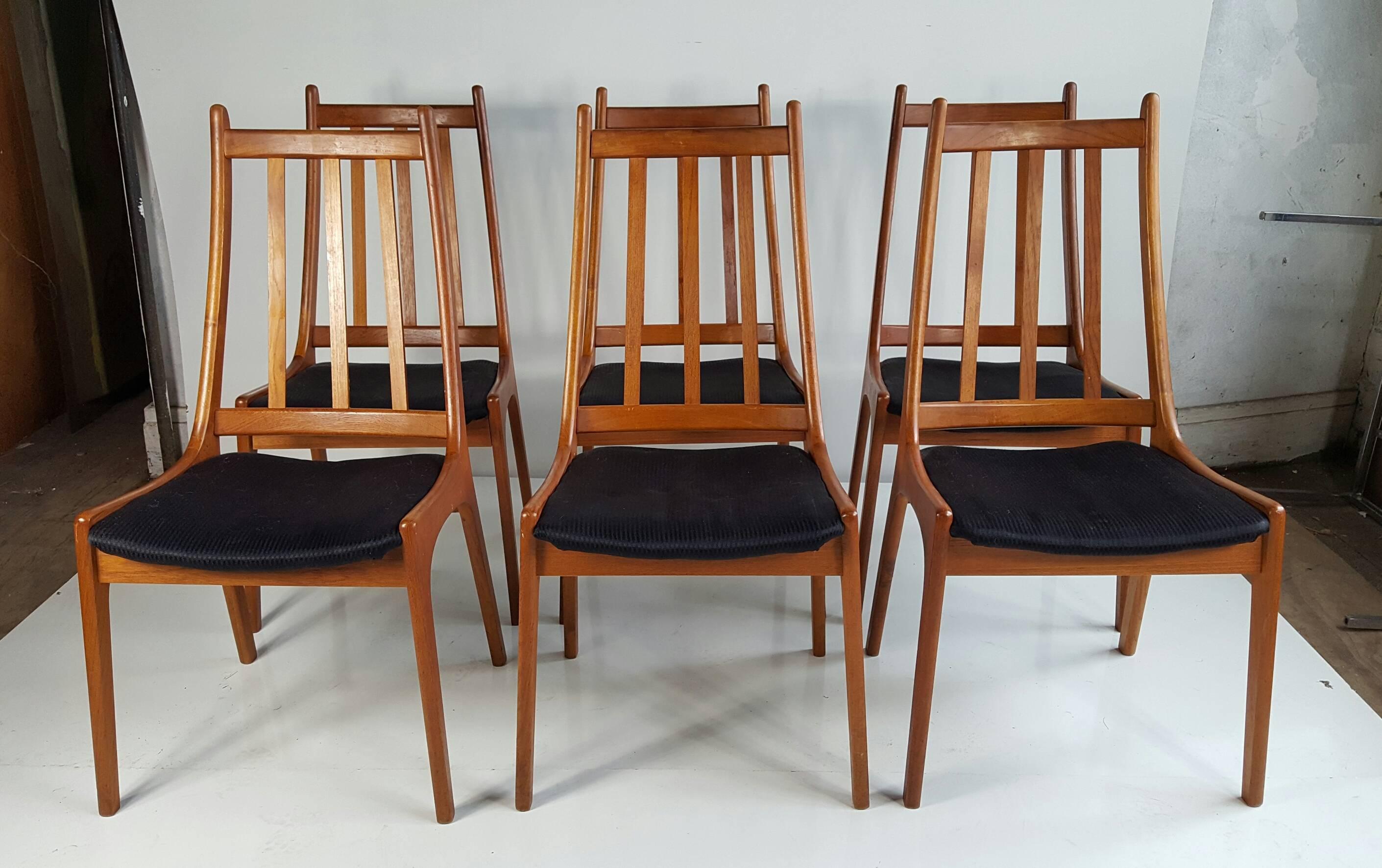 Scandinavian Modern Set of Six Teak Dining Chairs, Made in Denmark, Kai Kristiansen