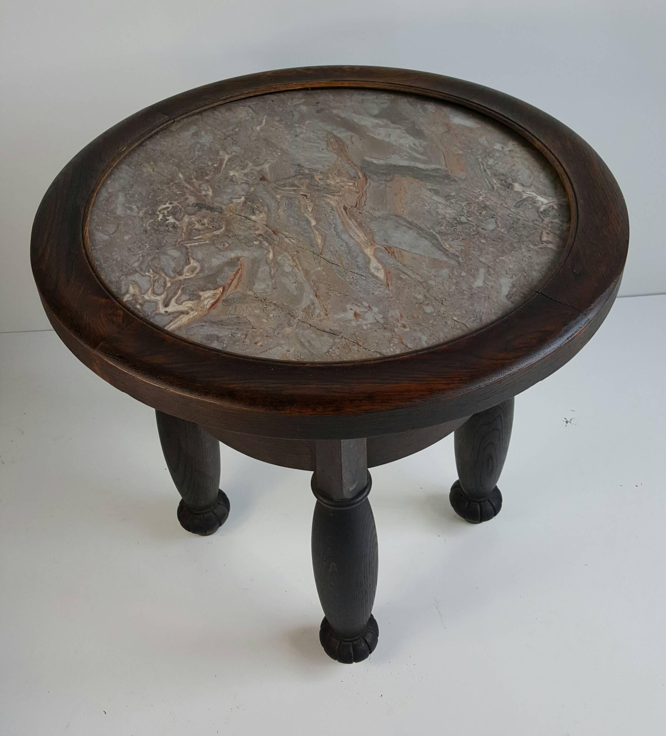 Griotte Marble Art Deco Oak and Marble Occasional Table For Sale