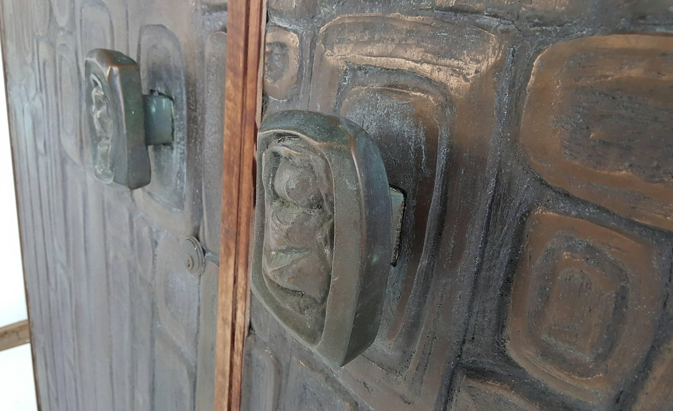 Teak Rare Pair of Bonded Bronze Doors, Style of Forms and Surfaces, Brutalist Design