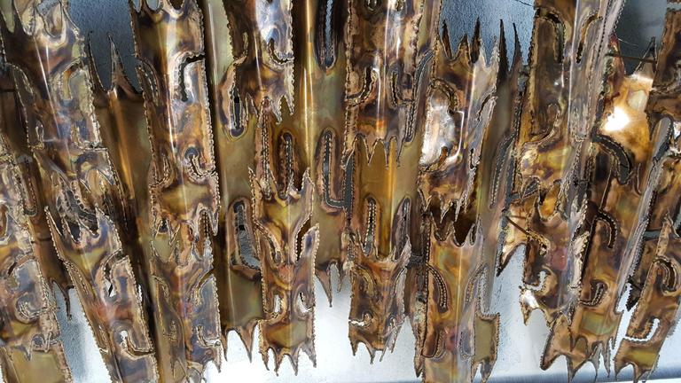Anodized Brutalist Torch Cut Wall Sculpture Candelabrum by Tom Greene, Feldman For Sale