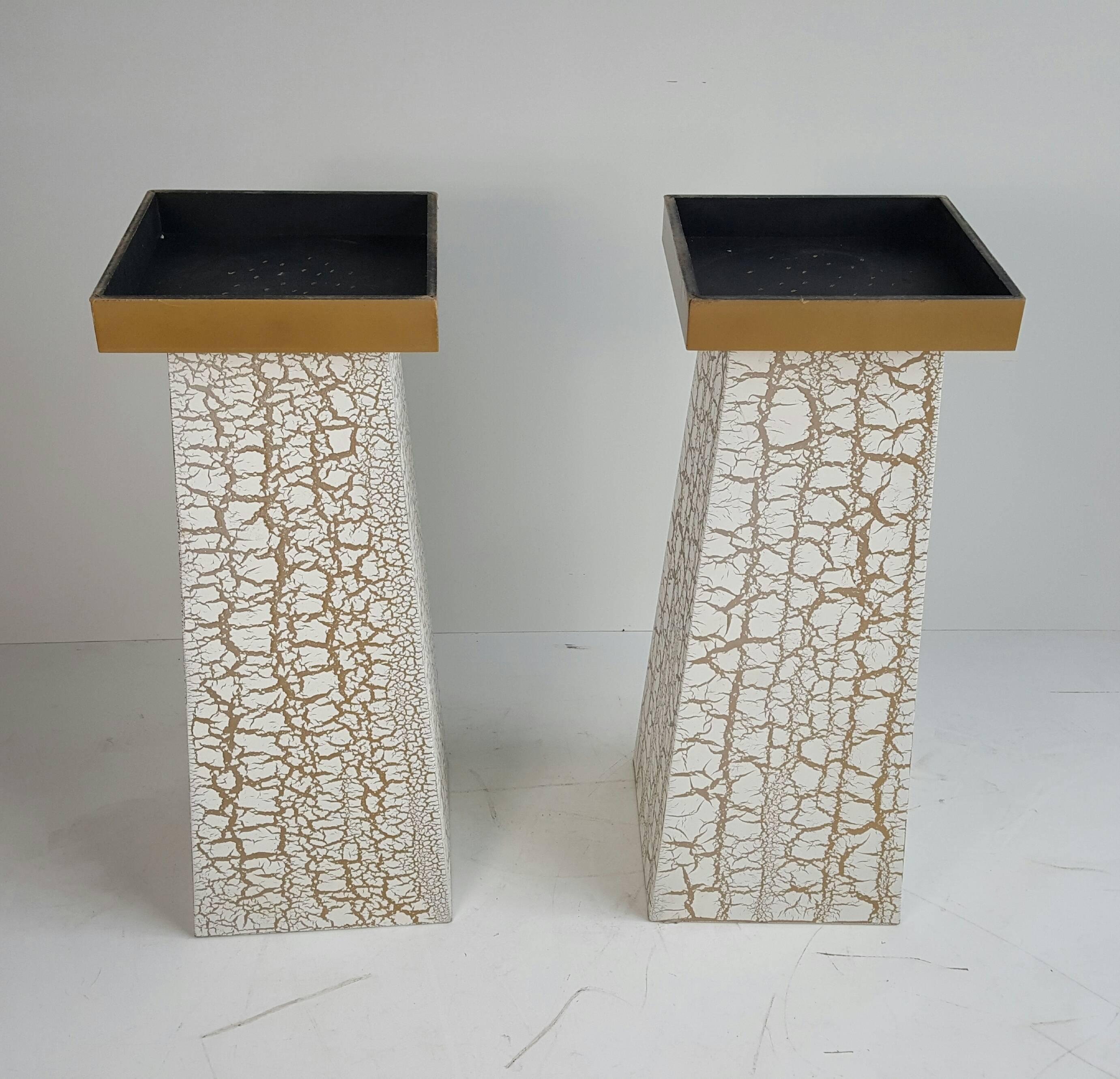 Mid-Century Modern Modernist Crackle Finish Plant Stands / Pedestals