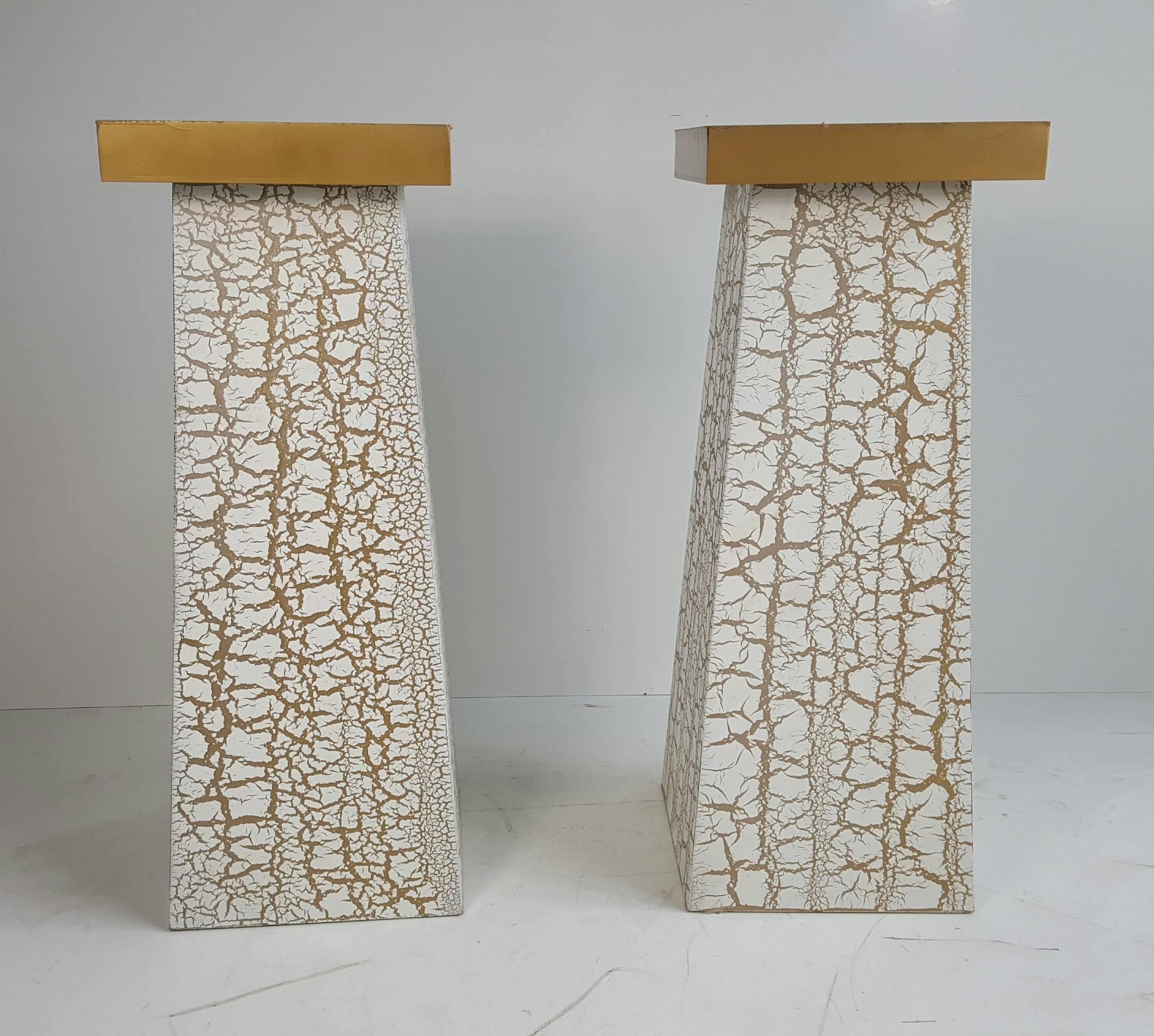 American Modernist Crackle Finish Plant Stands / Pedestals