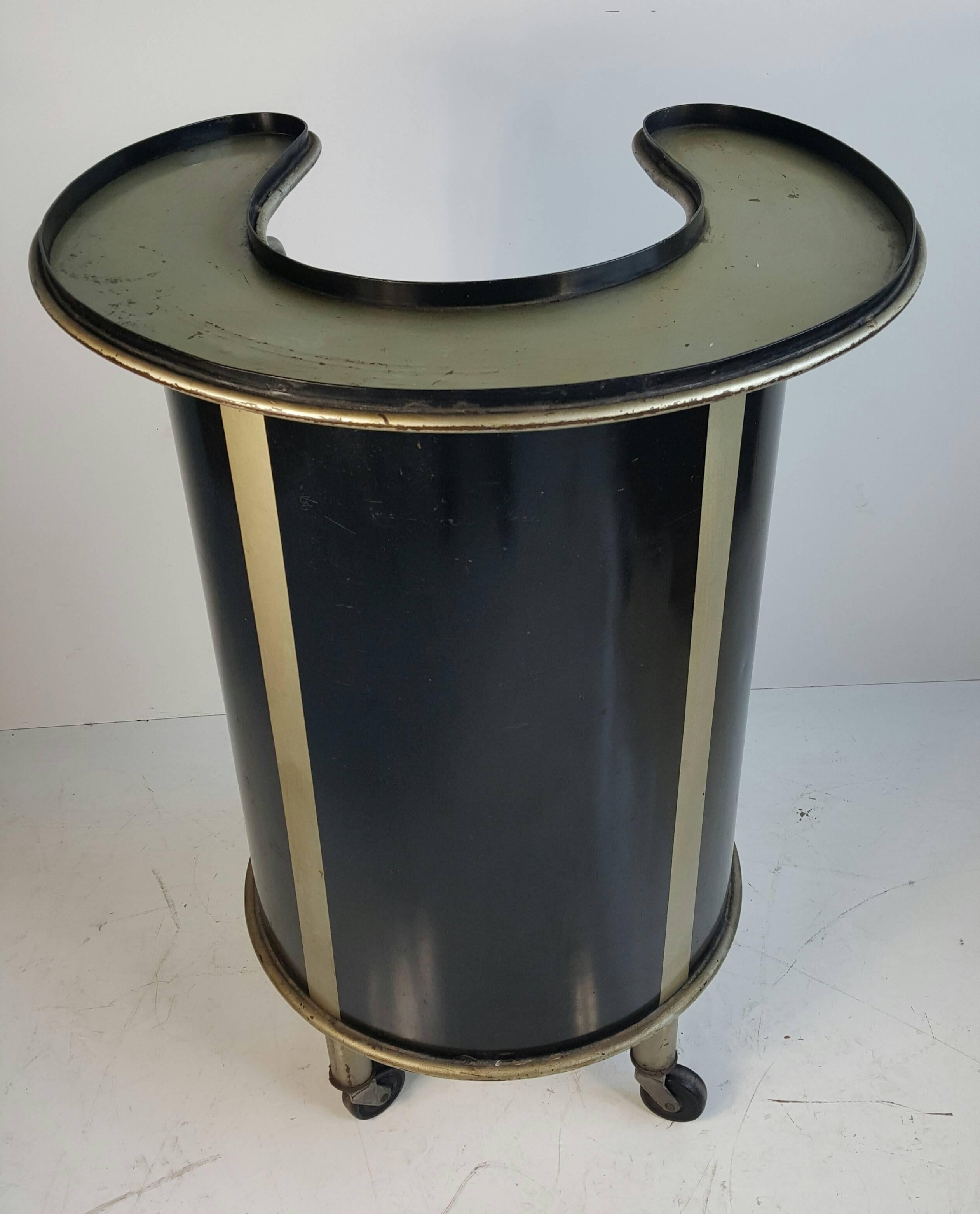 Art Deco, Black and Nickel Cylinder Portable Bar, Classic 1930s Design