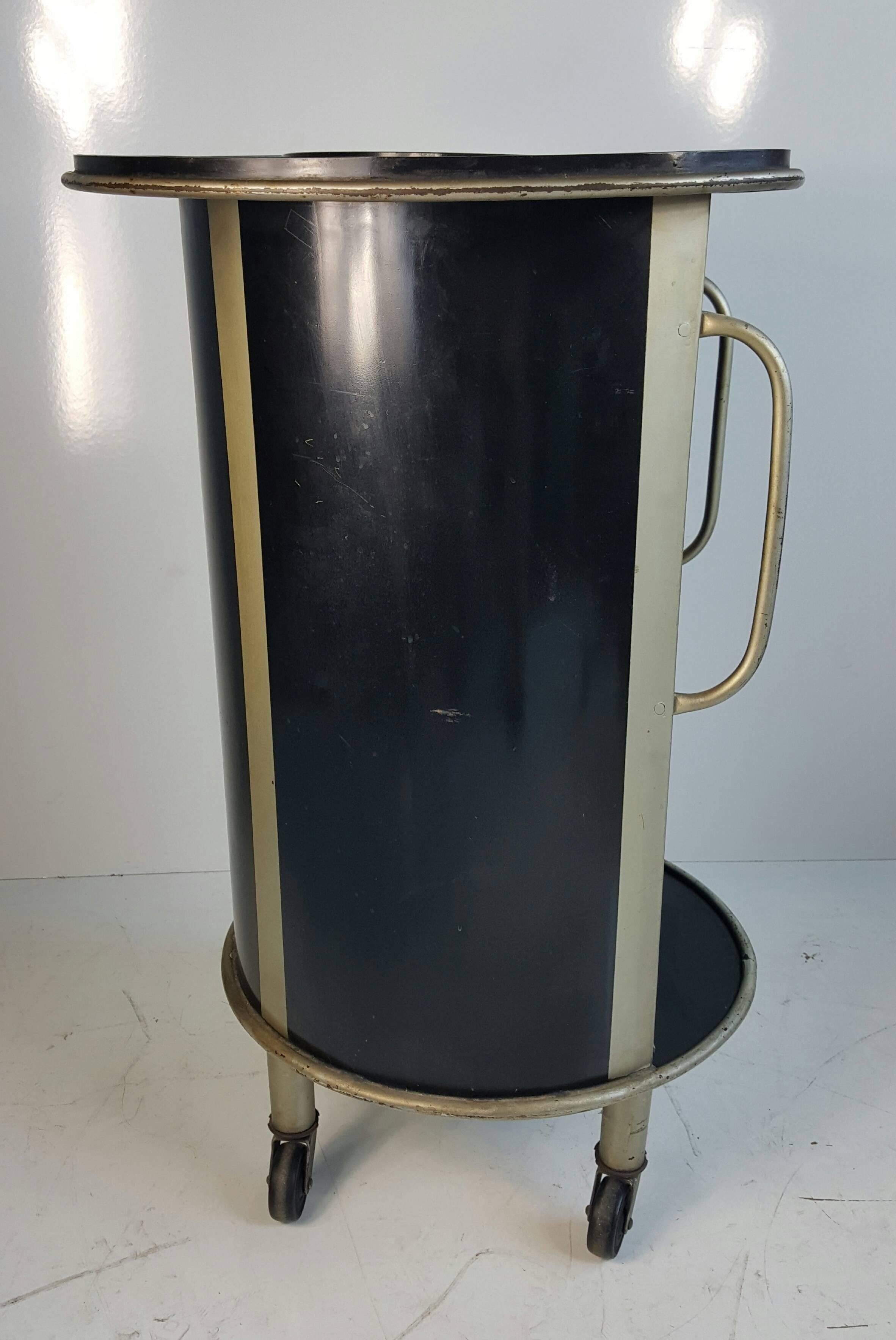 Art Deco, Black and Nickel Cylinder Portable Bar, Classic 1930s Design