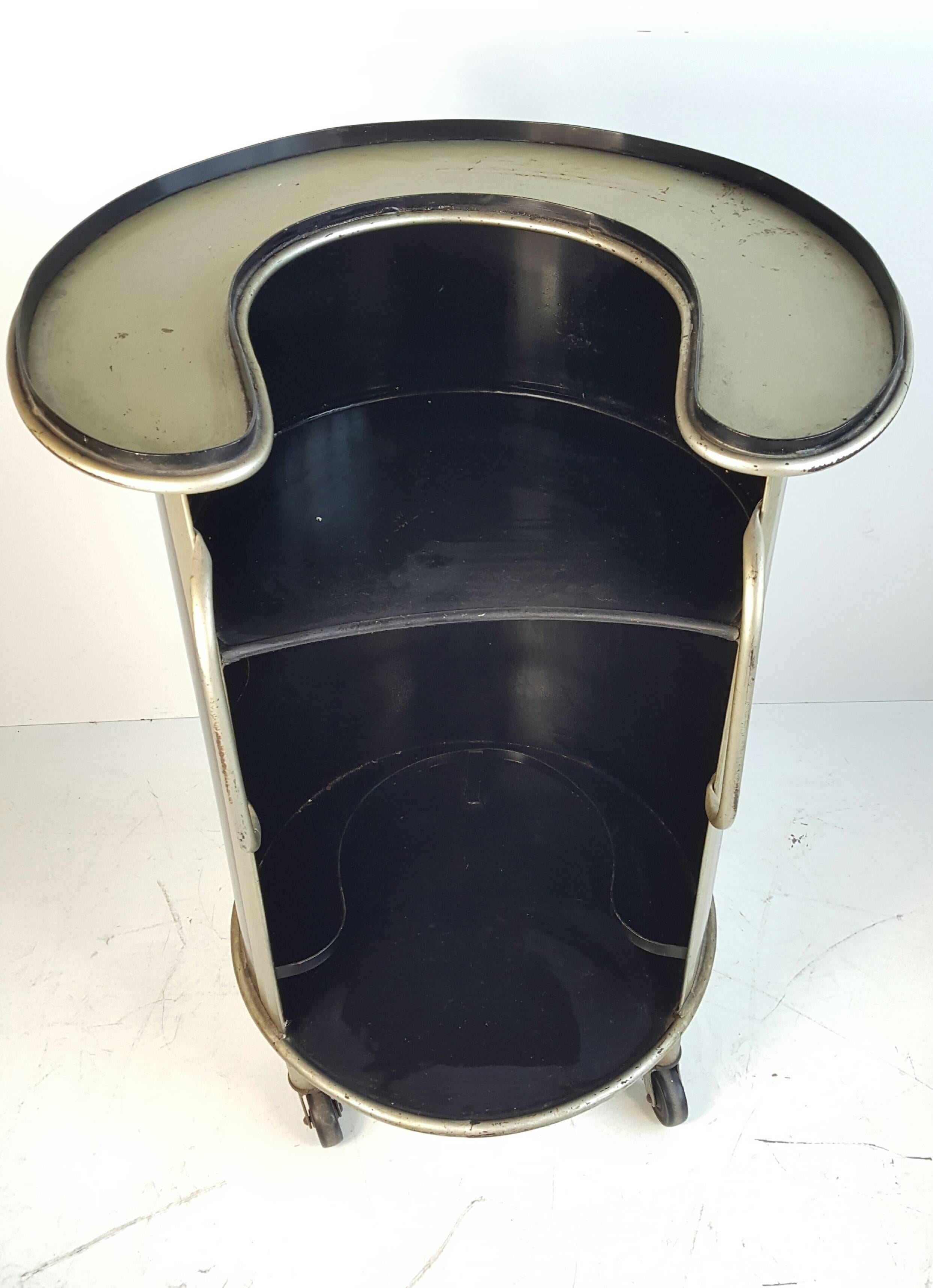 Art Deco, Black and Nickel Cylinder Portable Bar, Classic 1930s Design