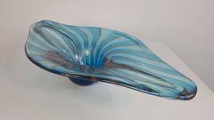 Fratelli Toso Murano Blue Aventurine Swirl Italian Art Glass Bowl, Centerpiece