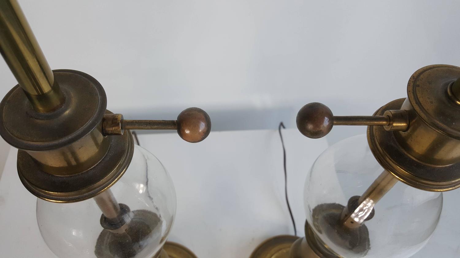 Pair of Brass and Glass Traditional Table Lamps Made by