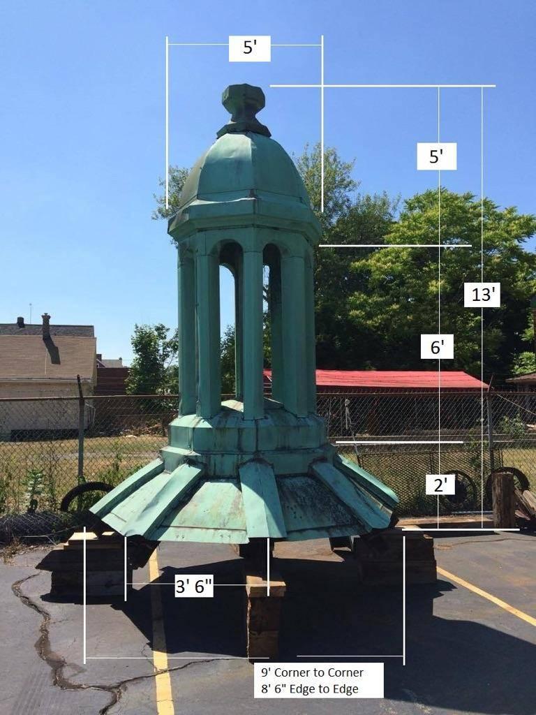 Monumental turn of the century copper Cupula, salvaged from Corpus Christi church located in Downtown Buffalo, New York, 1907. Wonderful Romanesque style, amazing patina, color and surface, see second image for detailed measurements, additional