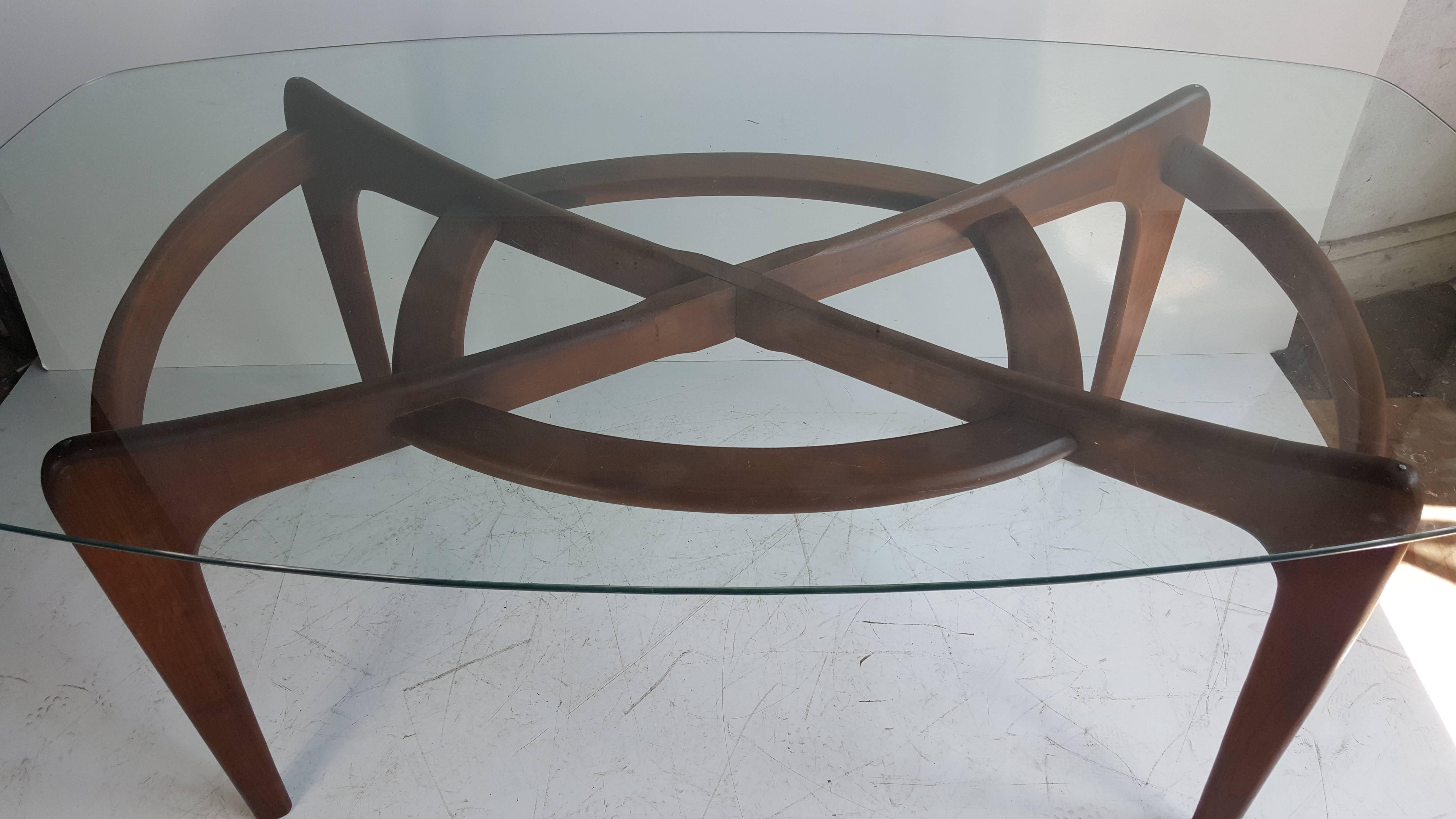 Mid-Century Modern Classic Modernist Adrian Pearsall Walnut and Glass Sculptural Dining Table