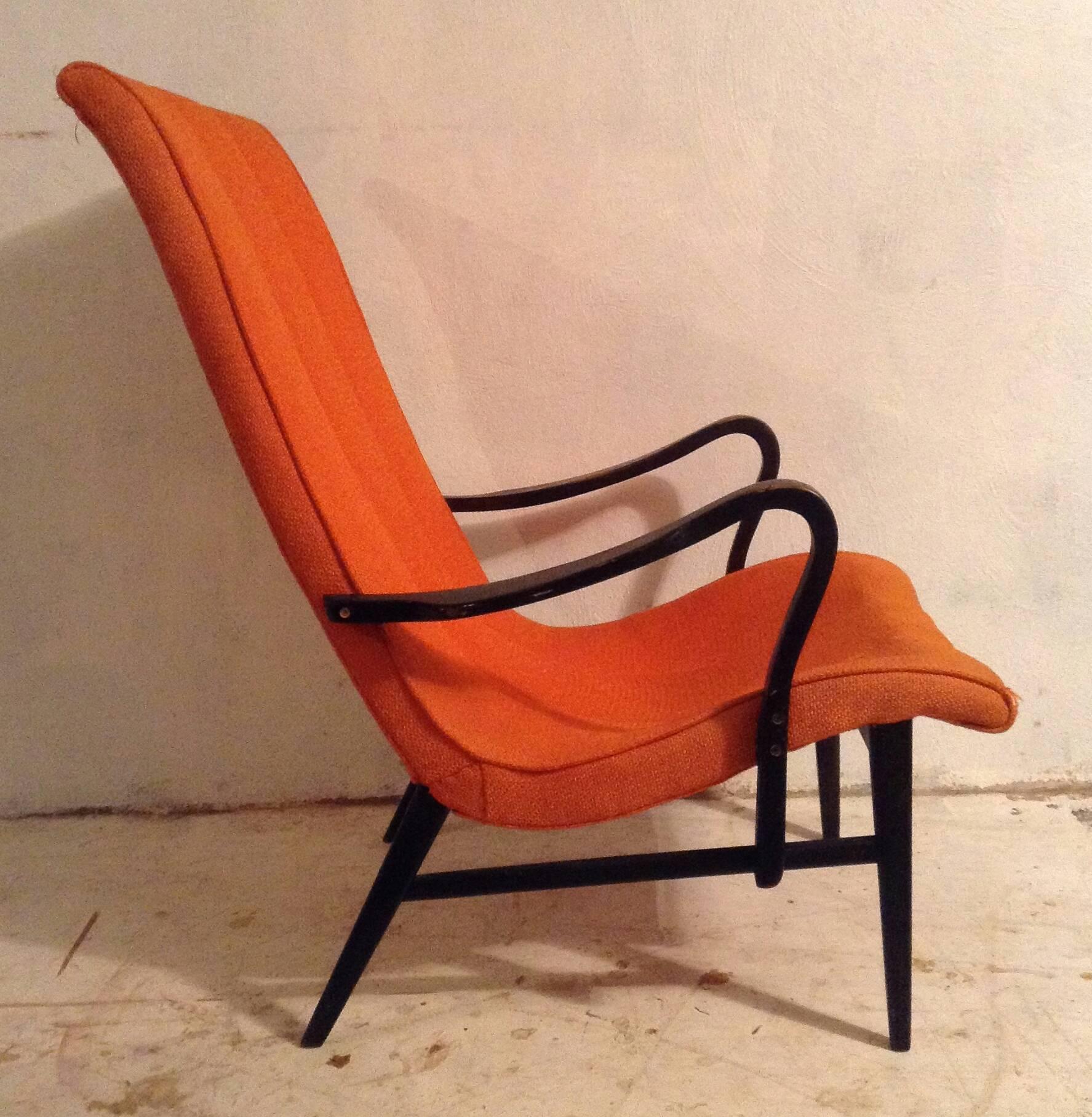 Lacquered Modernist High Back Lounge Chair, Made in Japan, Manner of Bruno Mathsson