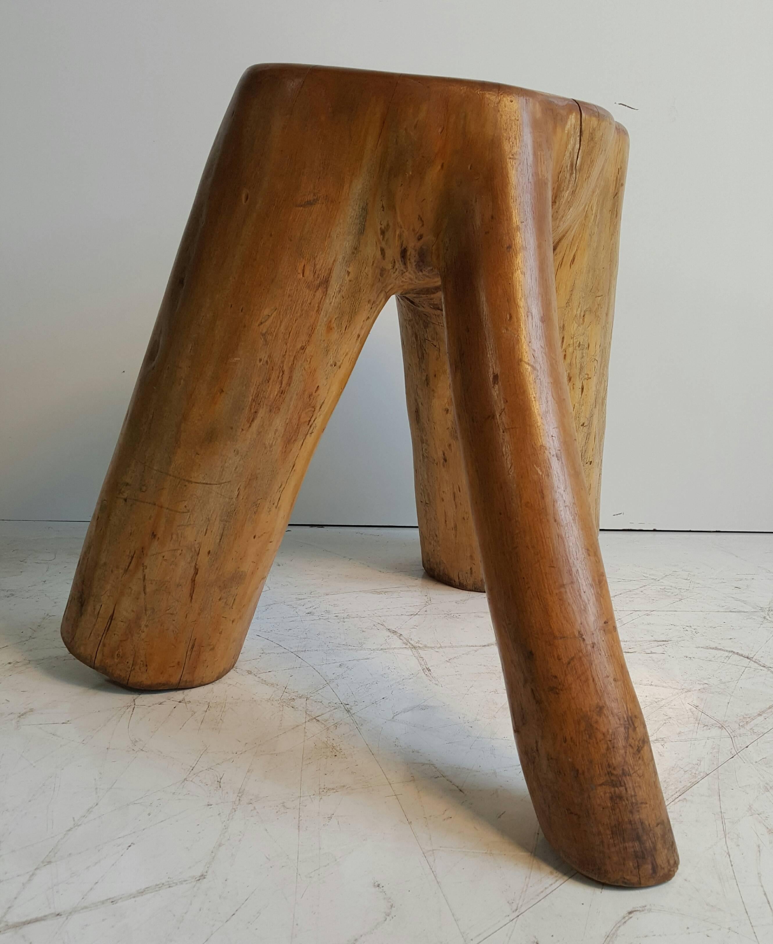 20th Century Organic Free-Form Solid Burl Wood Stool /Stump