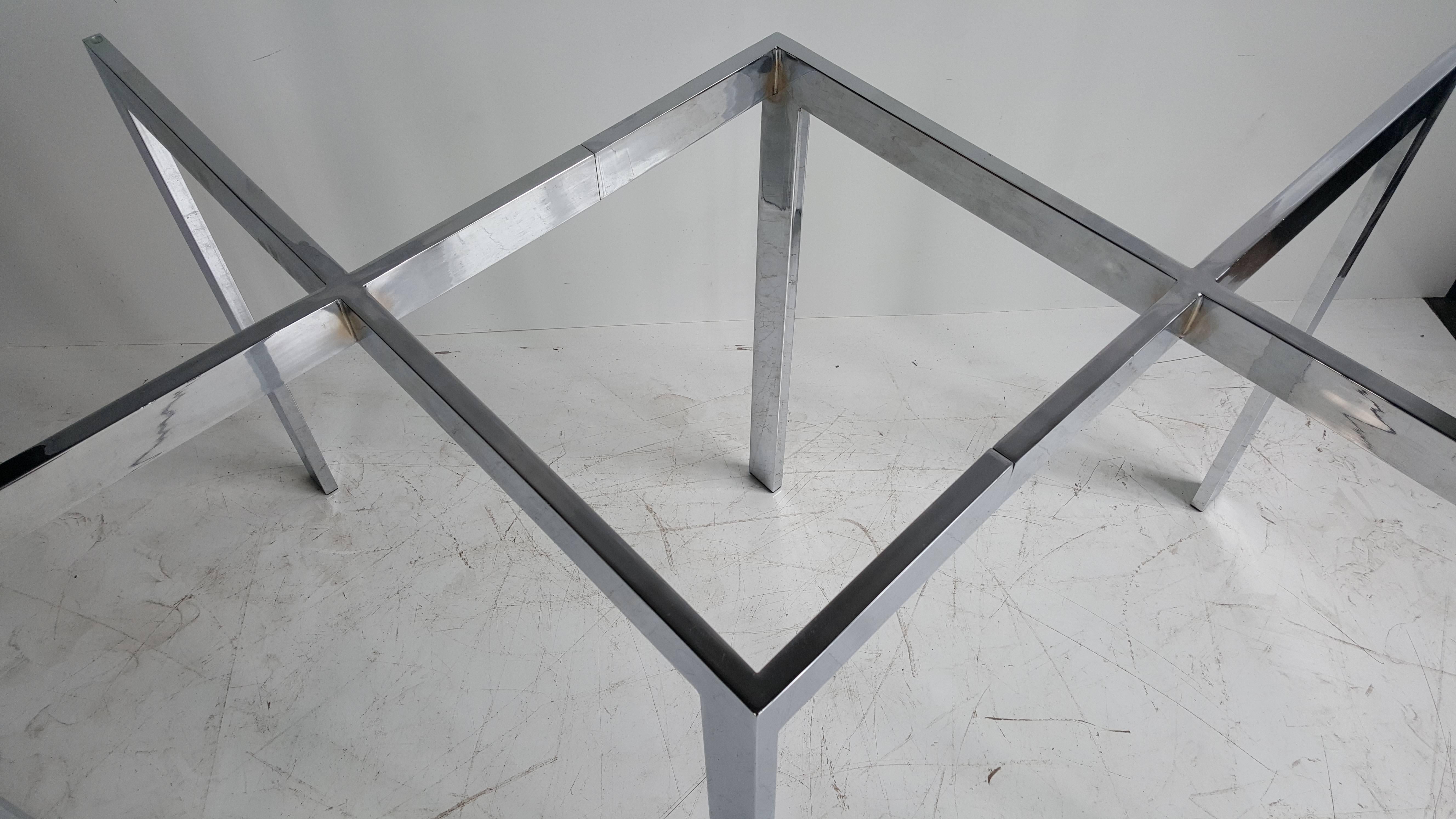 American Milo Baughman, Thayer Coggin Chrome X Base and Glass Dining Table