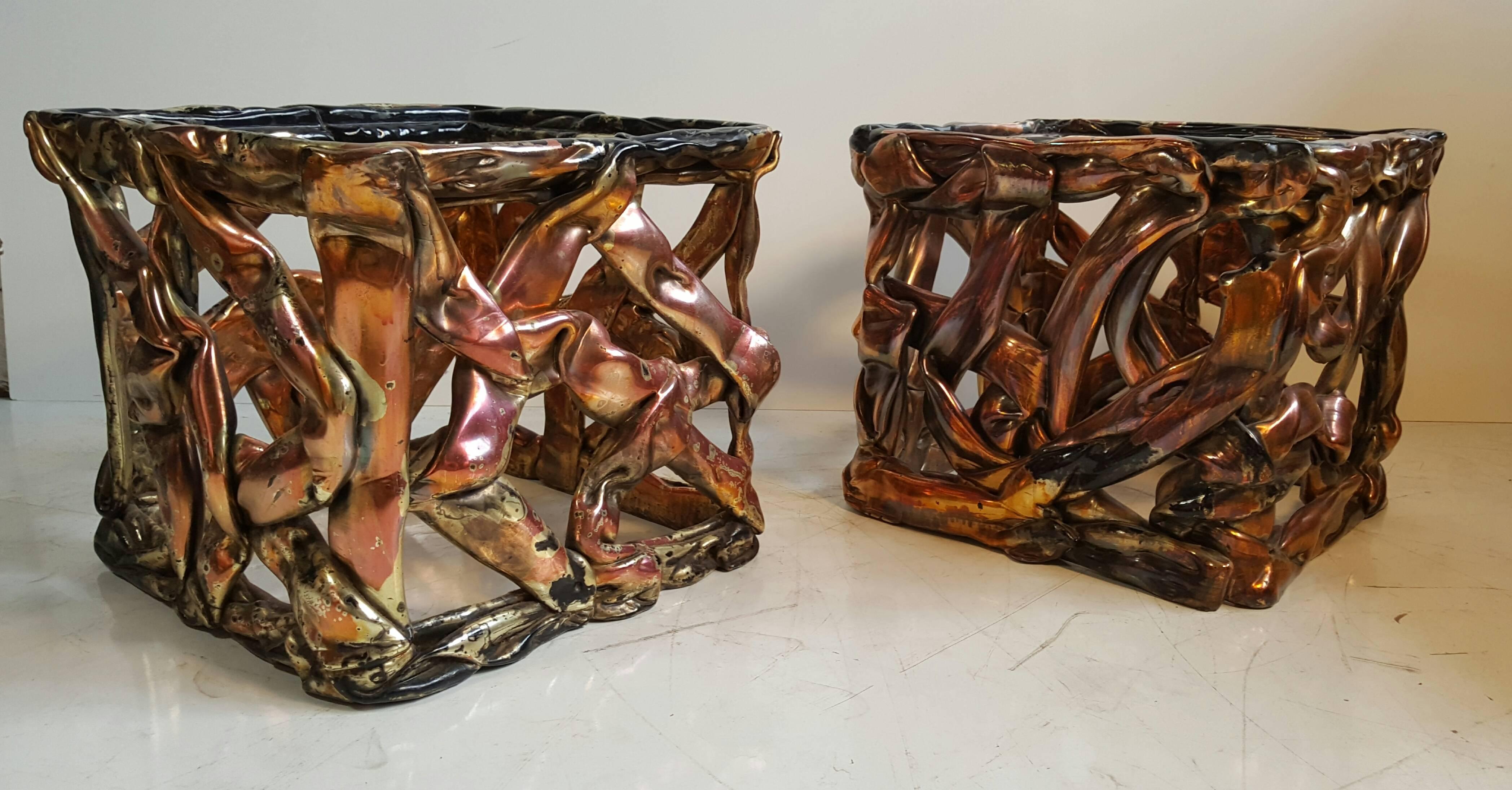 Mid-Century Modern Pair of Tony Duquette Iridescent Resin Taffy Side Tables, circa 1970