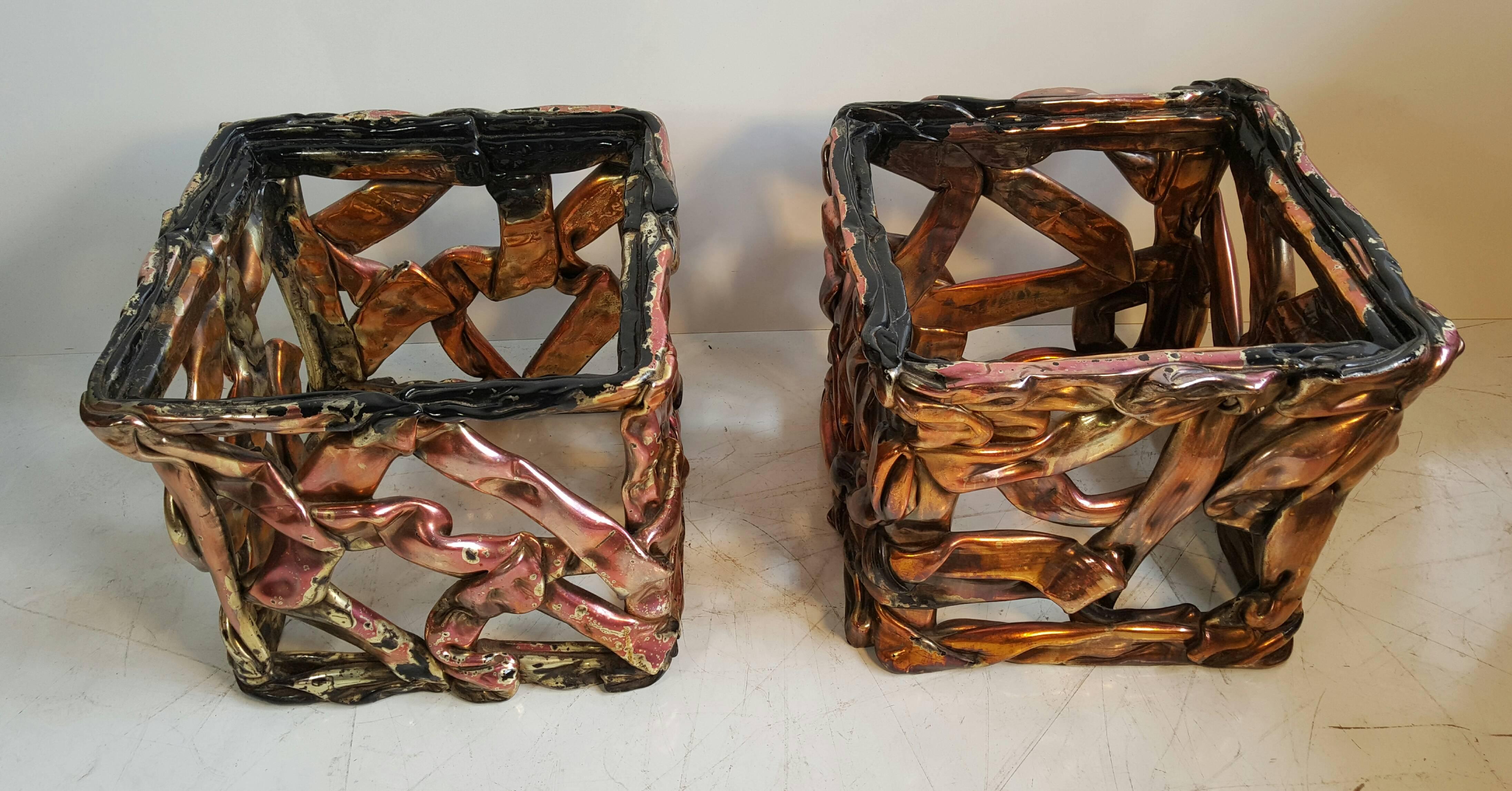 American Pair of Tony Duquette Iridescent Resin Taffy Side Tables, circa 1970