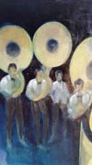 Modernist Oil on Canvas "Six Tubas", James Miller, American, circa 1960-82
