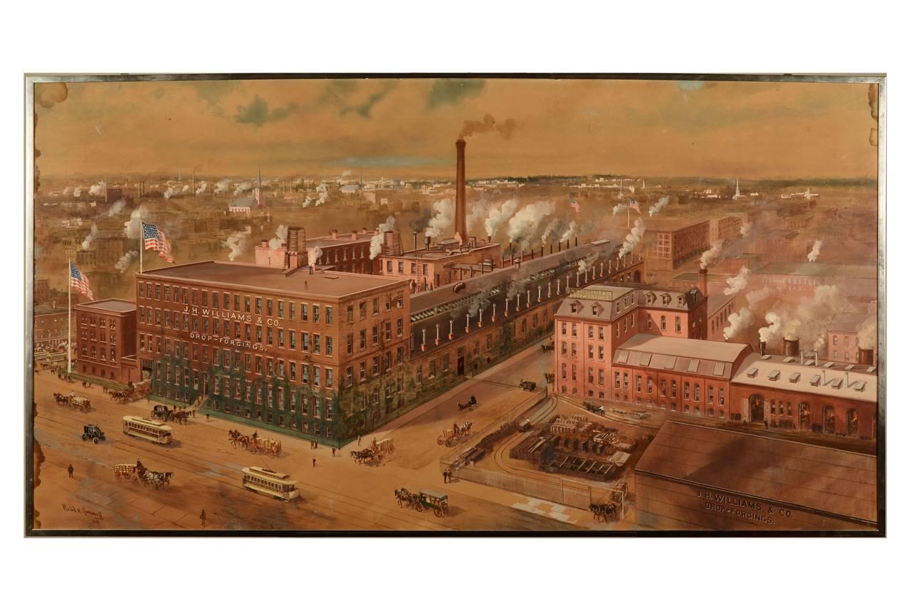 American Rare Industrial Factory, Gouache on Paper, J.H.Williams & Co by Richard Rummell For Sale