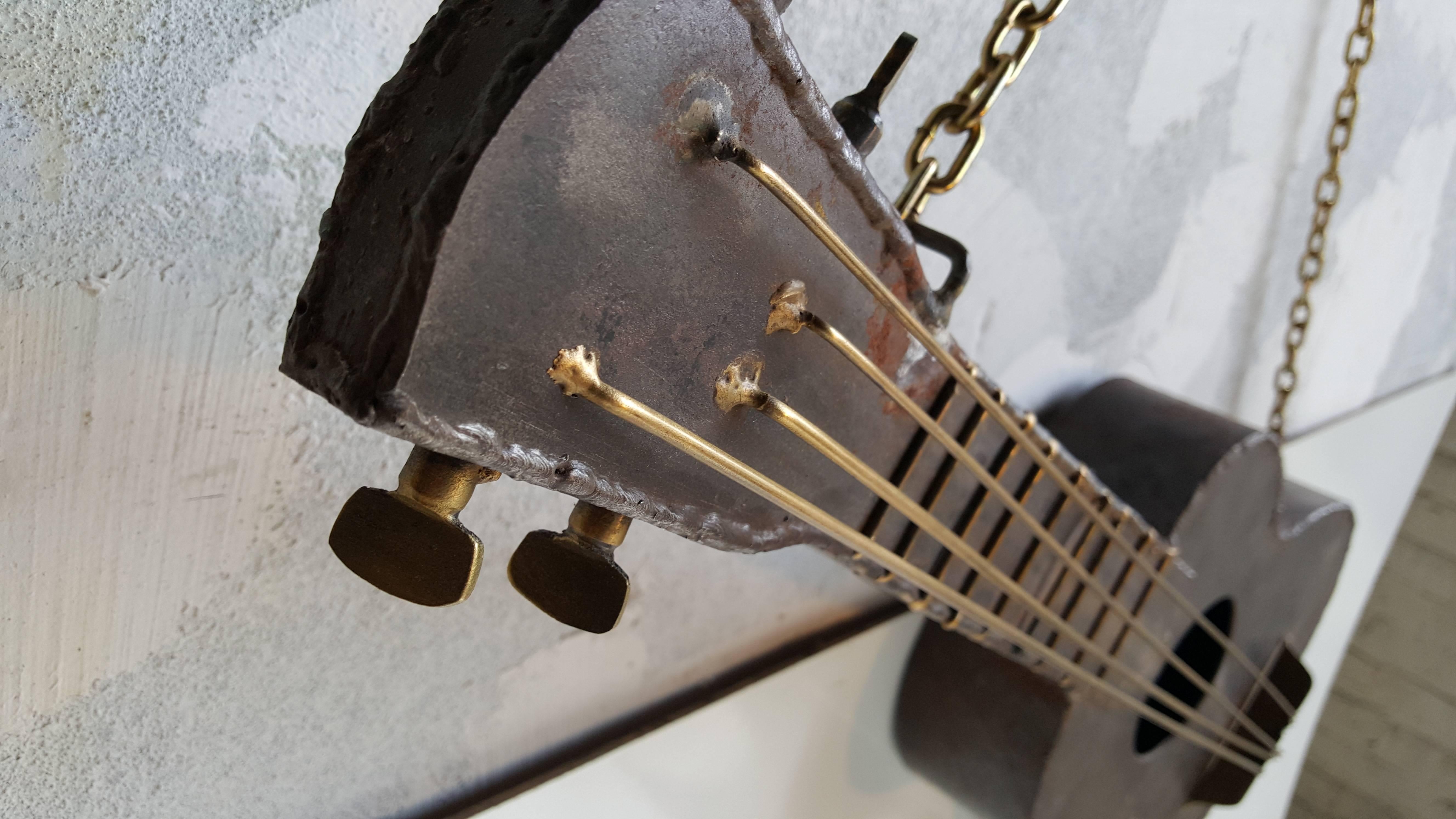 American Modernist Folk Art Metal Guitar Sculptures Whimsical Musical