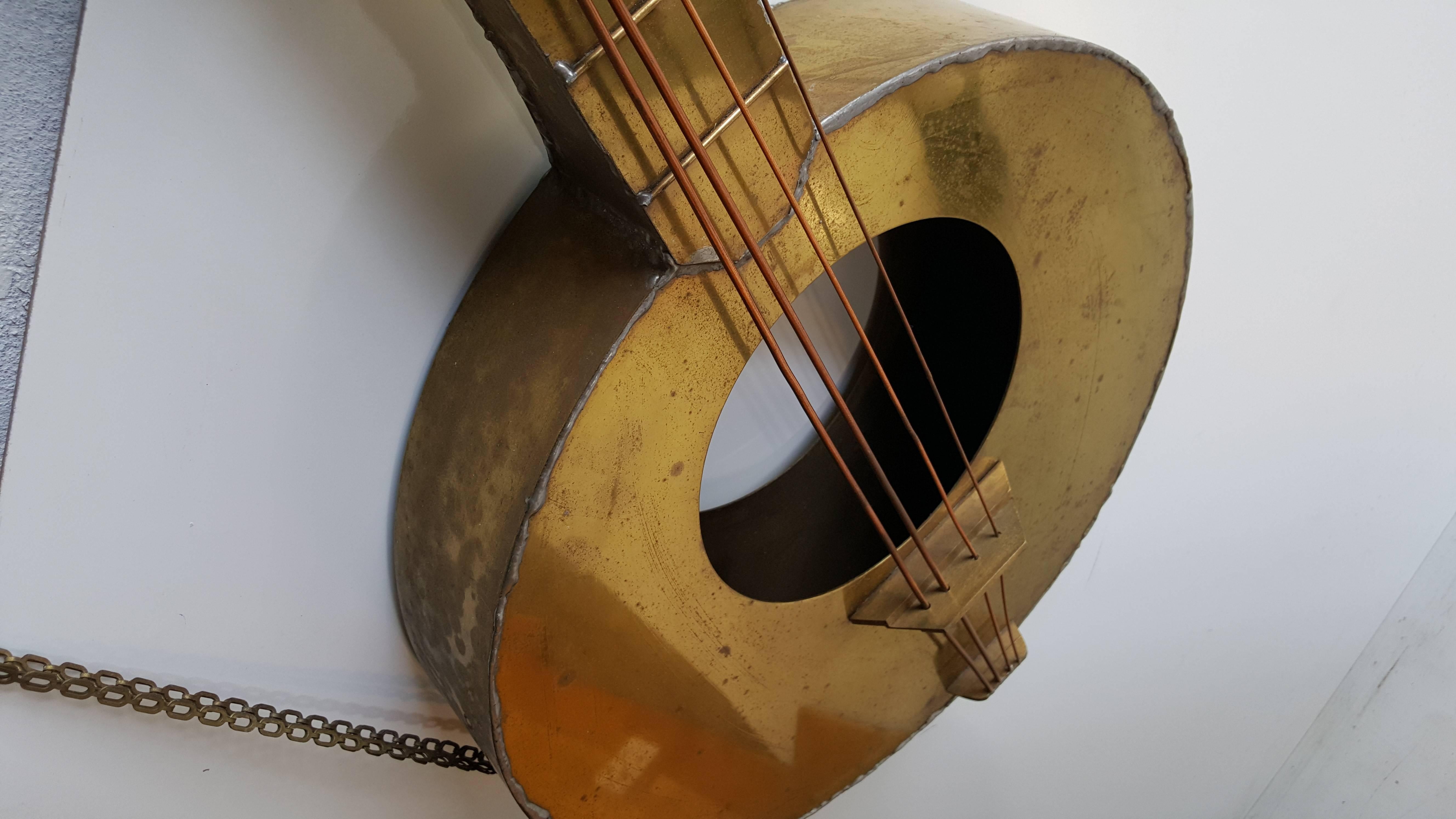 Mid-Century Modern Modernist Folk Art Metal Guitar Sculptures Whimsical Musical