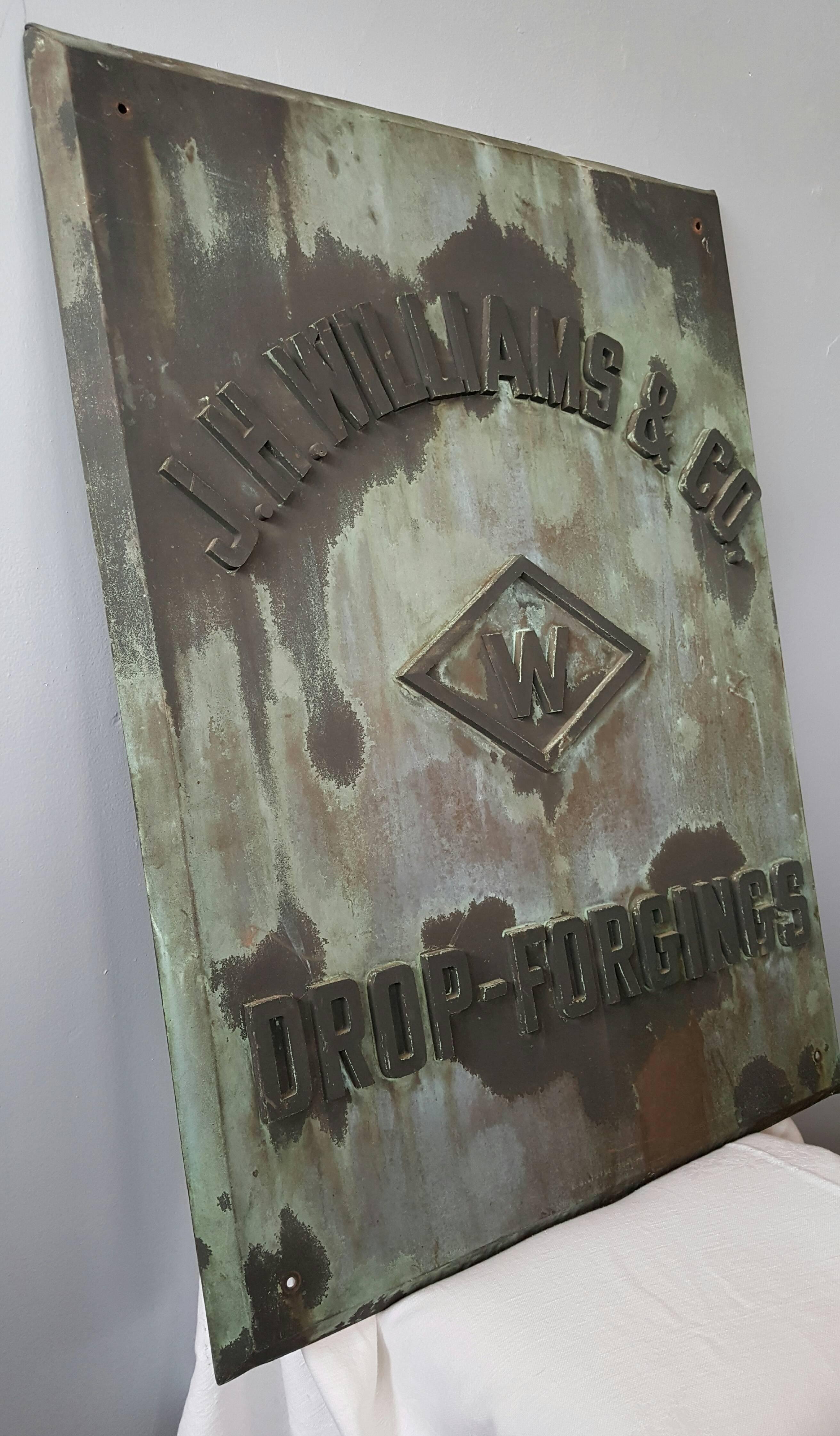 Rare plaque de signalisation en cuivre/bronze fabriquée à la main dans les années 1880 