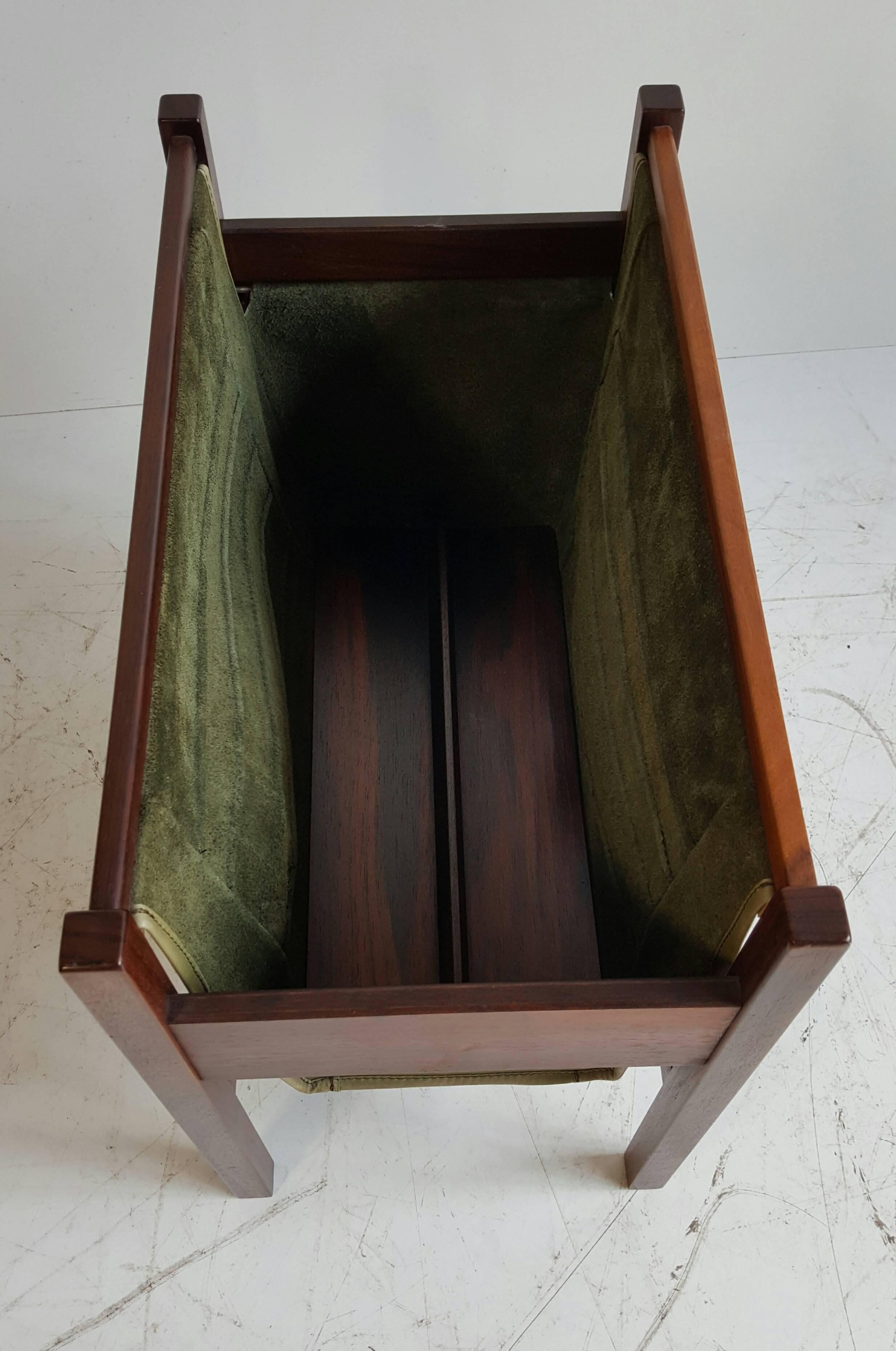 Danish Rosewood and Leather Magazine/Newspaper Holder In Excellent Condition In Buffalo, NY