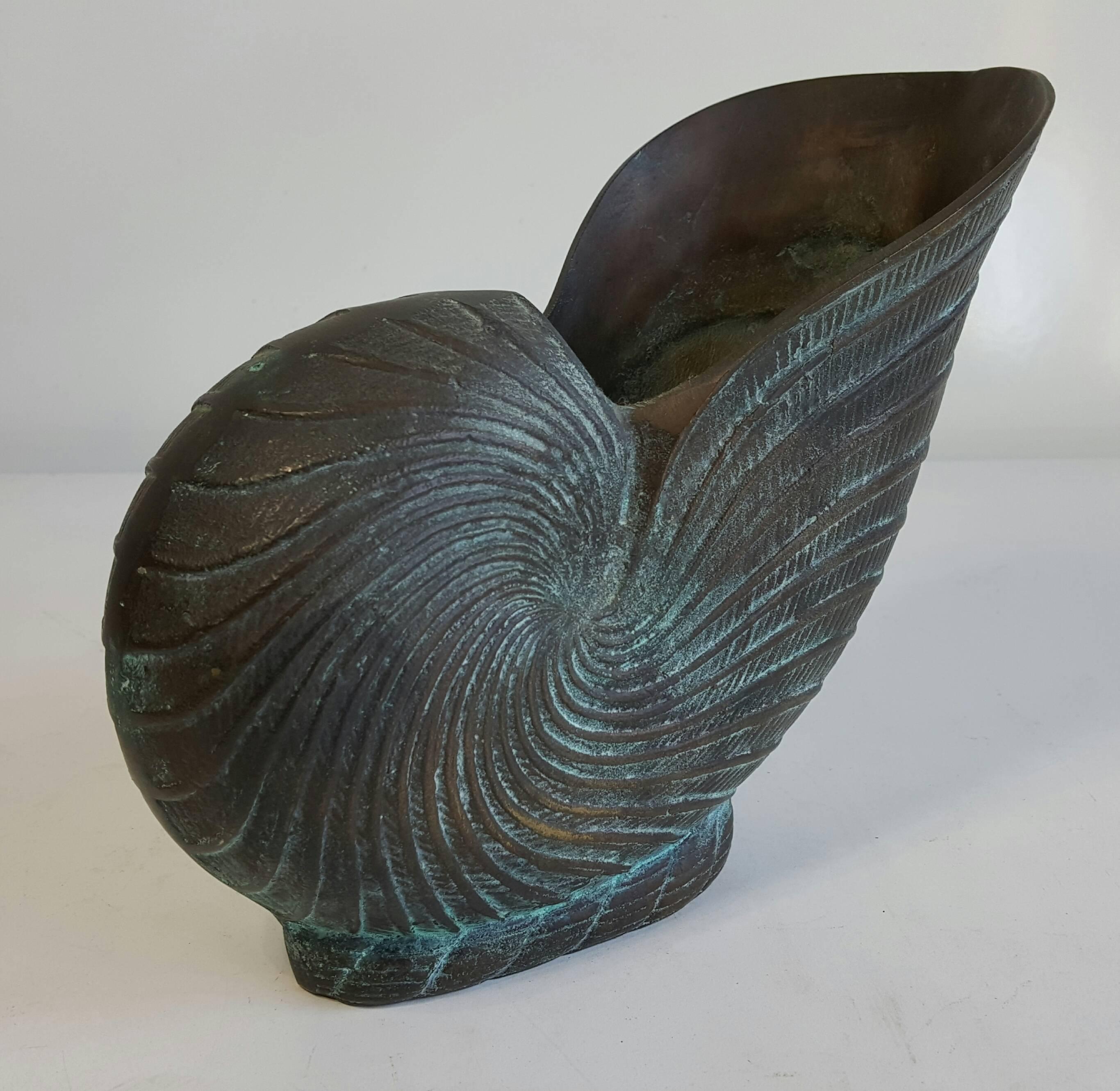 Classic Bronze Nautilus Shell, Wonderful patina, Great scale, Classic design.