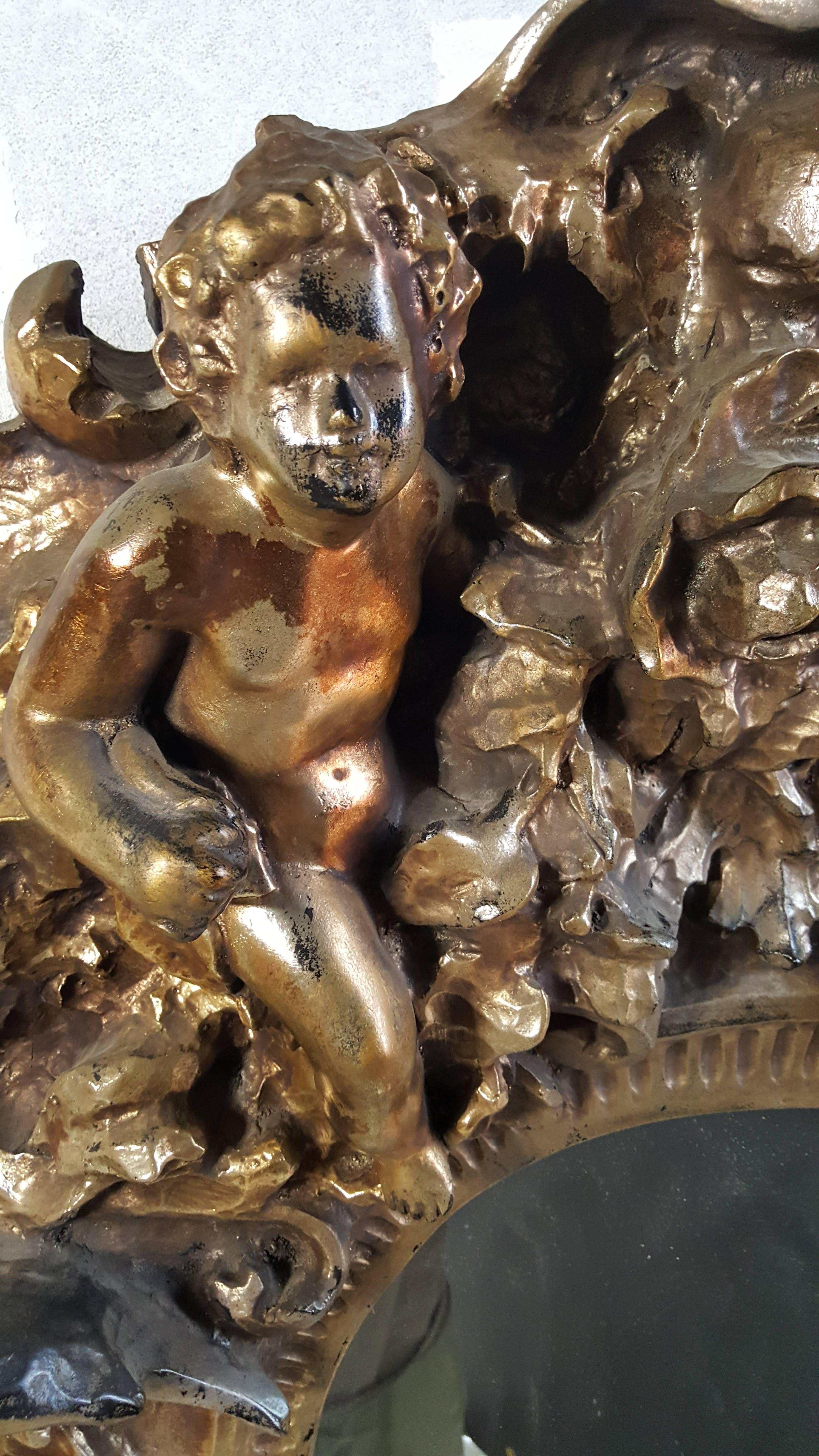 Baroque Sculptural Fantasy Gold Gilt Wall Mirror, Angels, Centaur, Finesse Originals For Sale