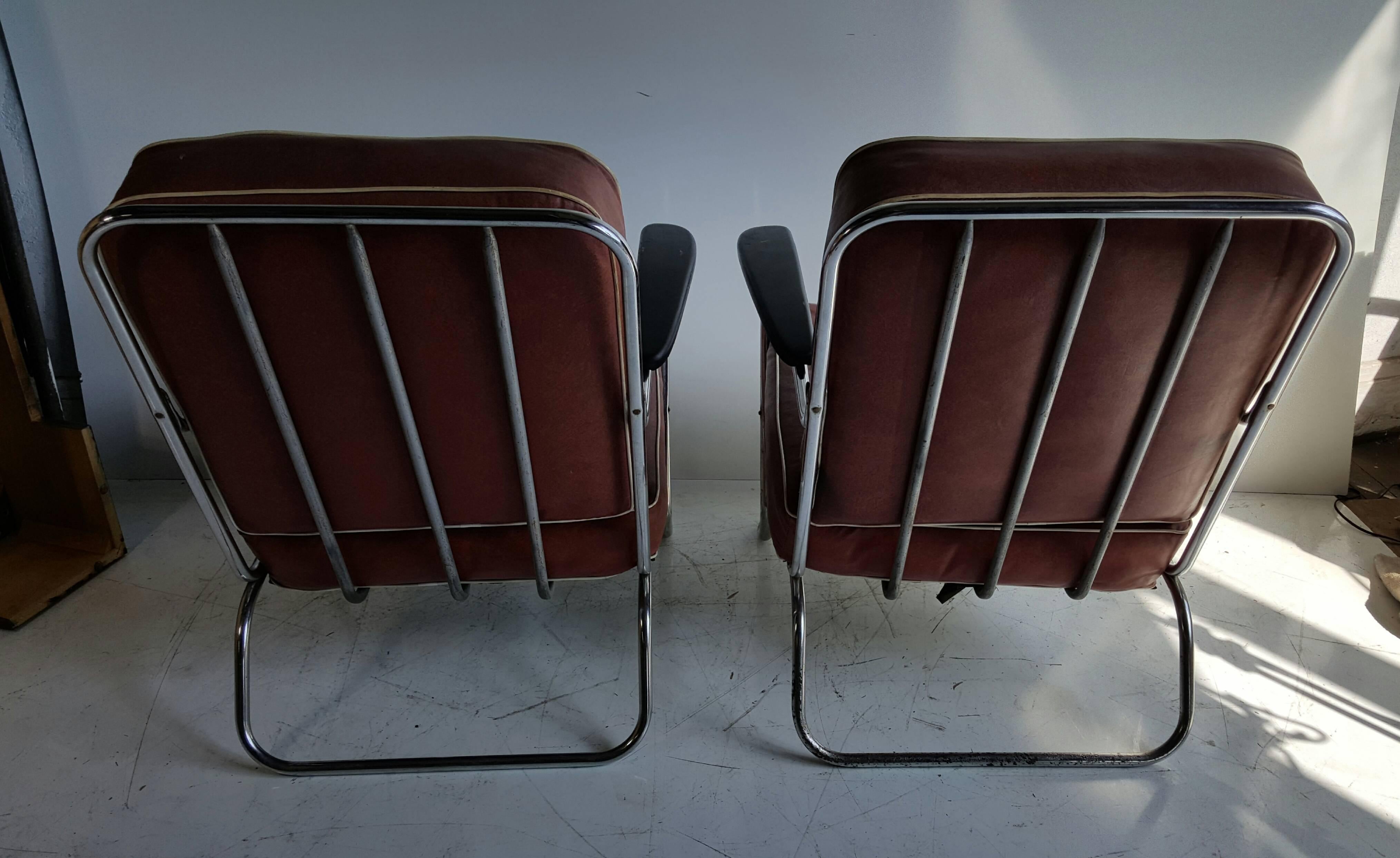 Paire de chaises longues Art Déco tubulaires chromées, K E M Weber, Lloyd Bon état - En vente à Buffalo, NY