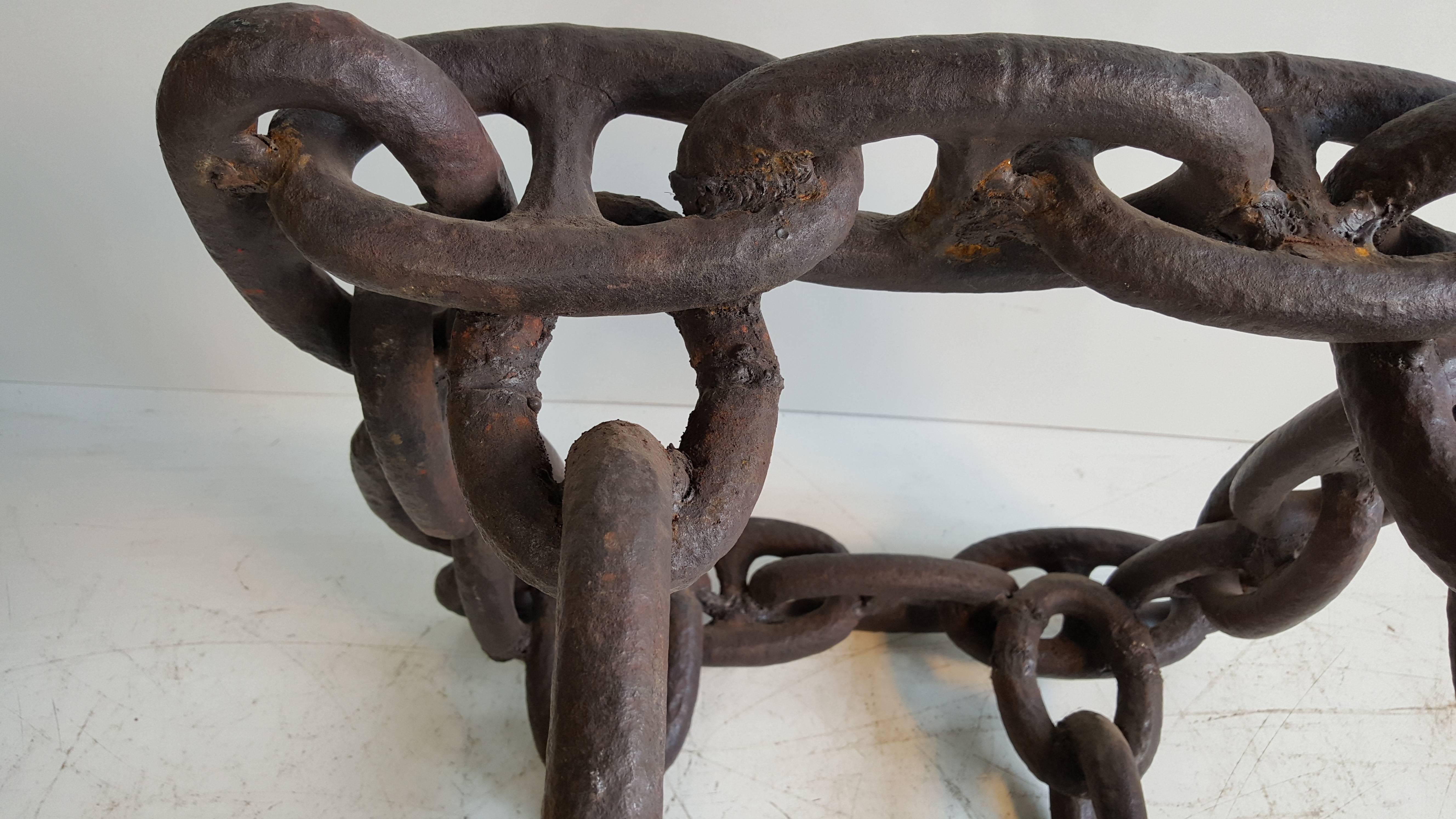 American Heavy Mid-Century Welded Iron Ship Chain Industrial Table Base