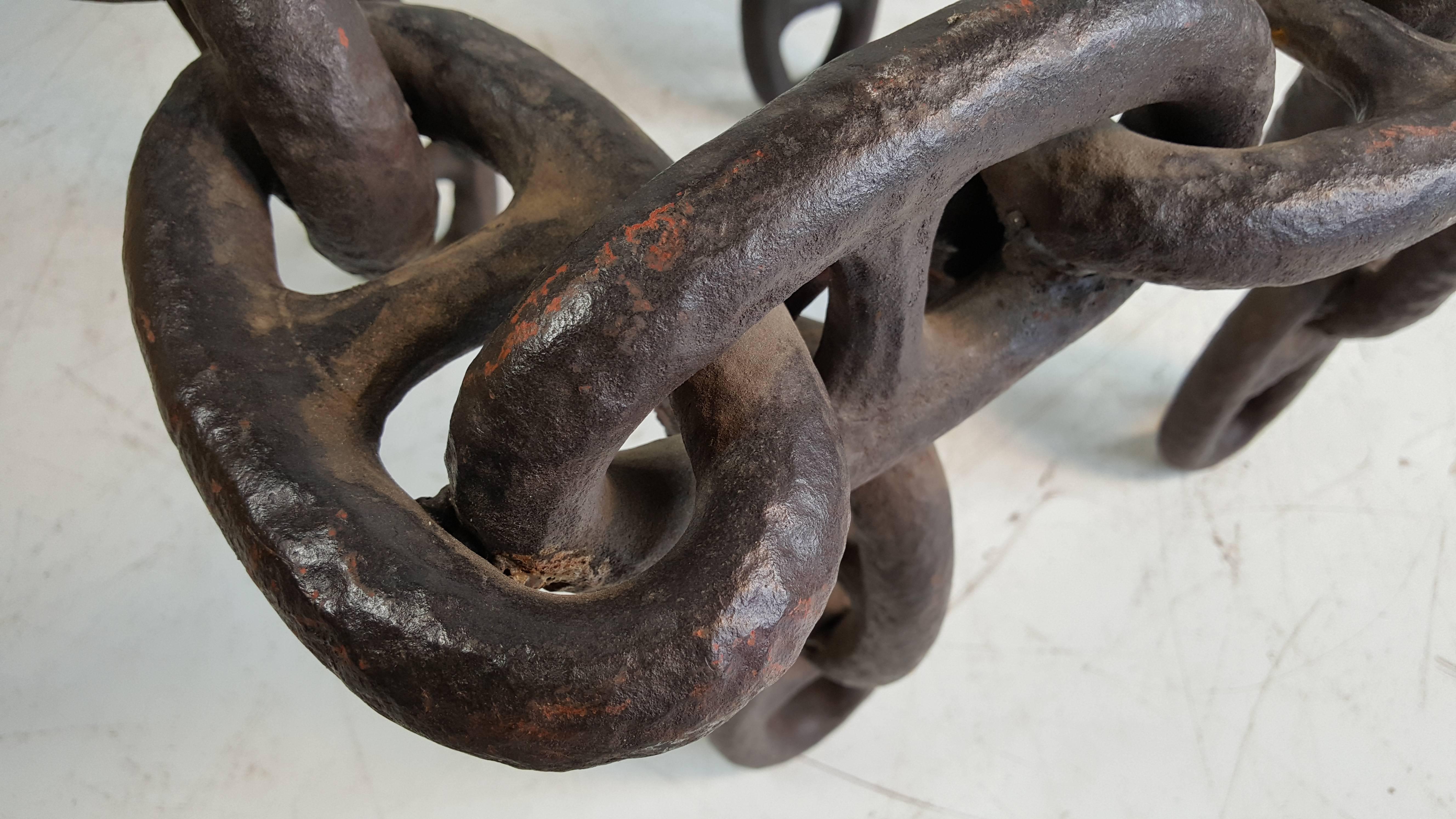 Heavy Mid-Century Welded Iron Ship Chain Industrial Table Base In Excellent Condition In Buffalo, NY
