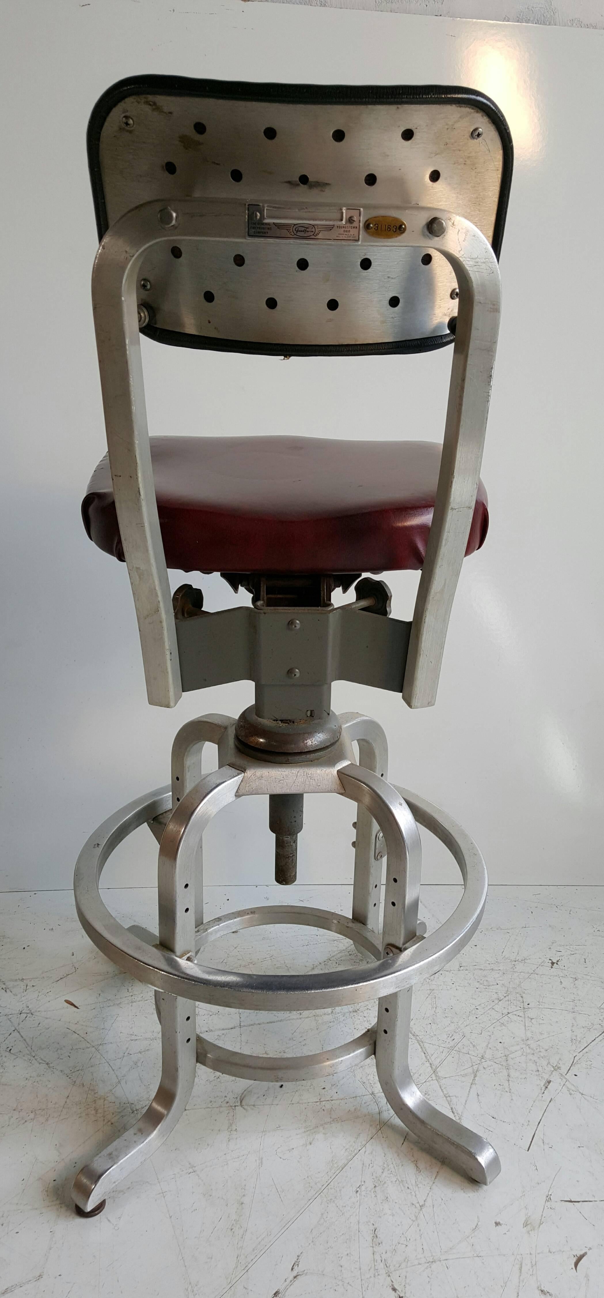 Rare GoodForm Adjustable Aluminum Drafting Stool, Industrial Elegance