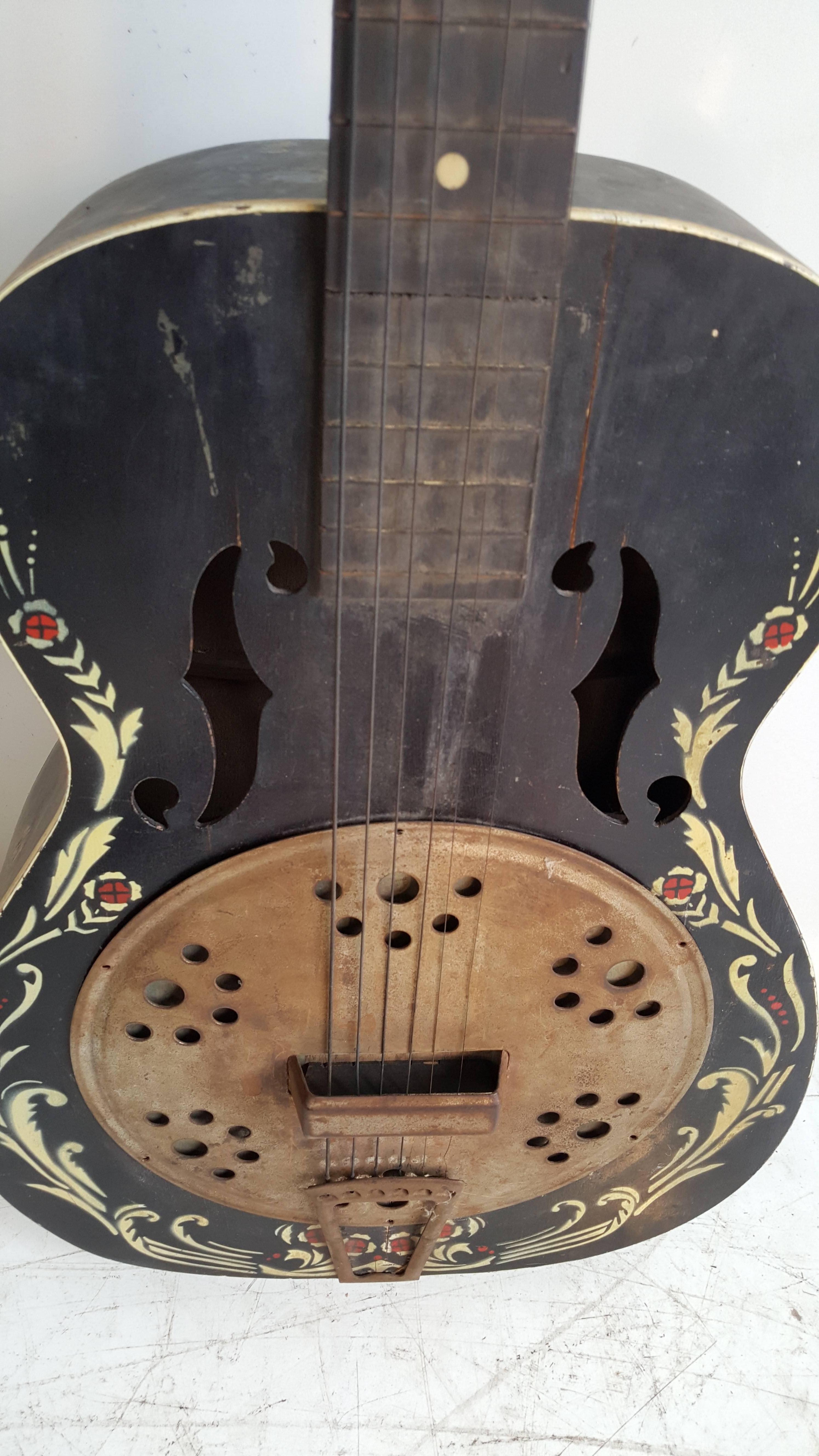 Art Deco 1930 Folk Art Kay Del Oro Faux Resonator Guitar