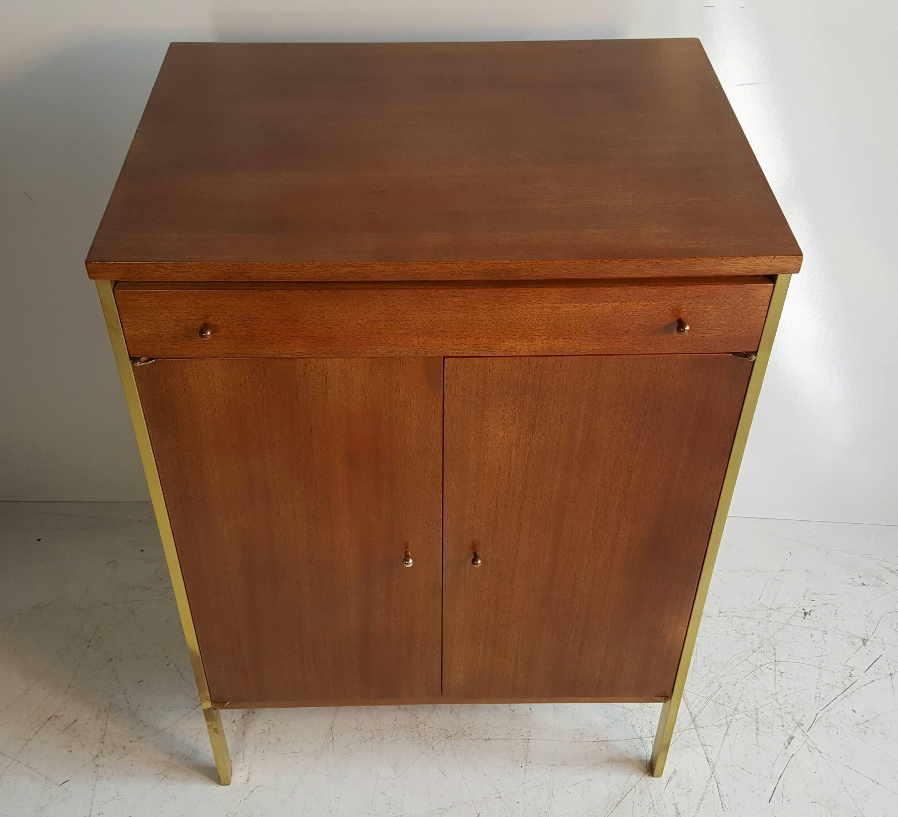 Brass  Mahogany Server or Bar Cabinet by Paul McCobb for Calvin