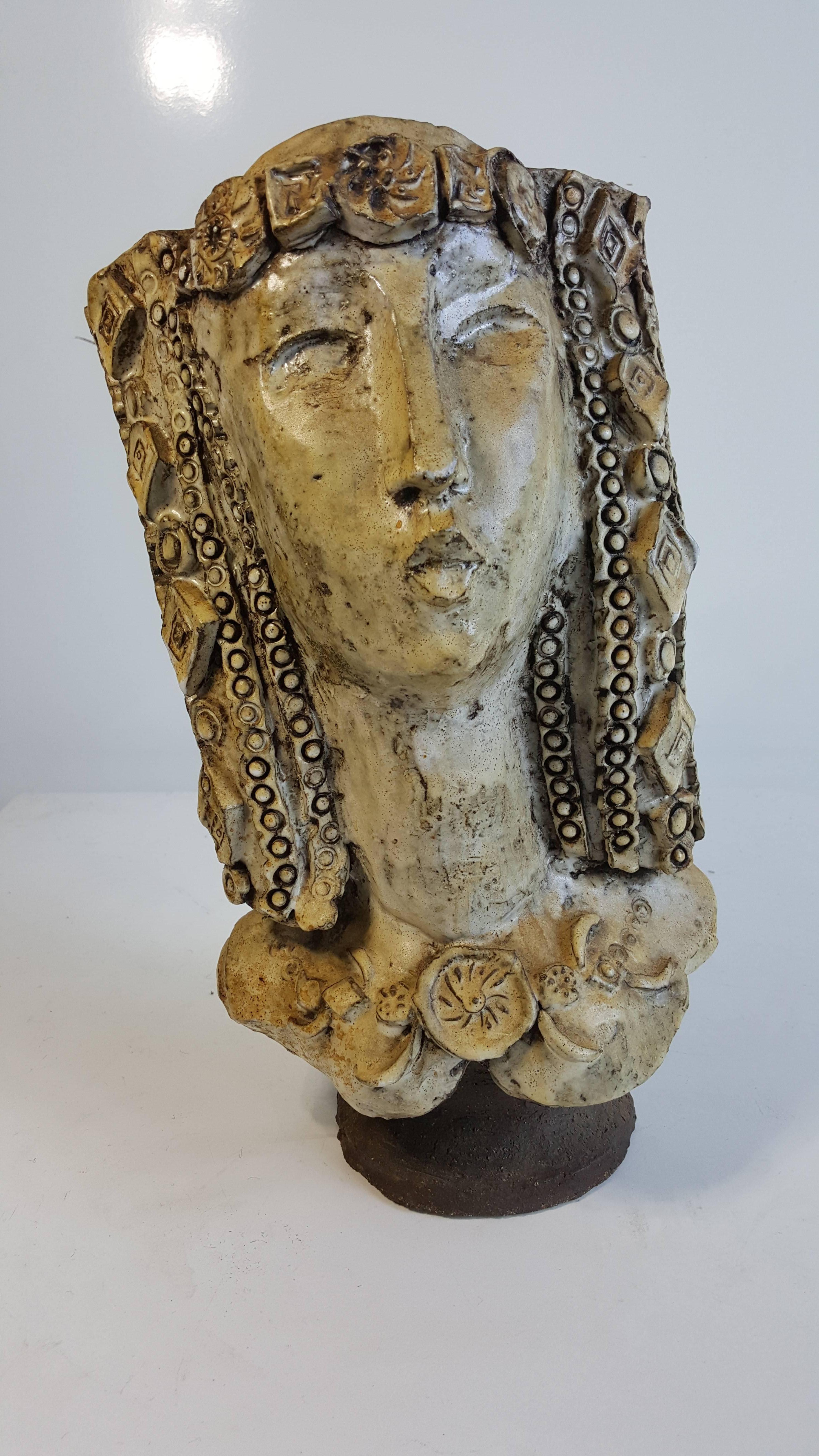 Brutalist Women's Head Ceramic Sculpture by Carl Malouf 4
