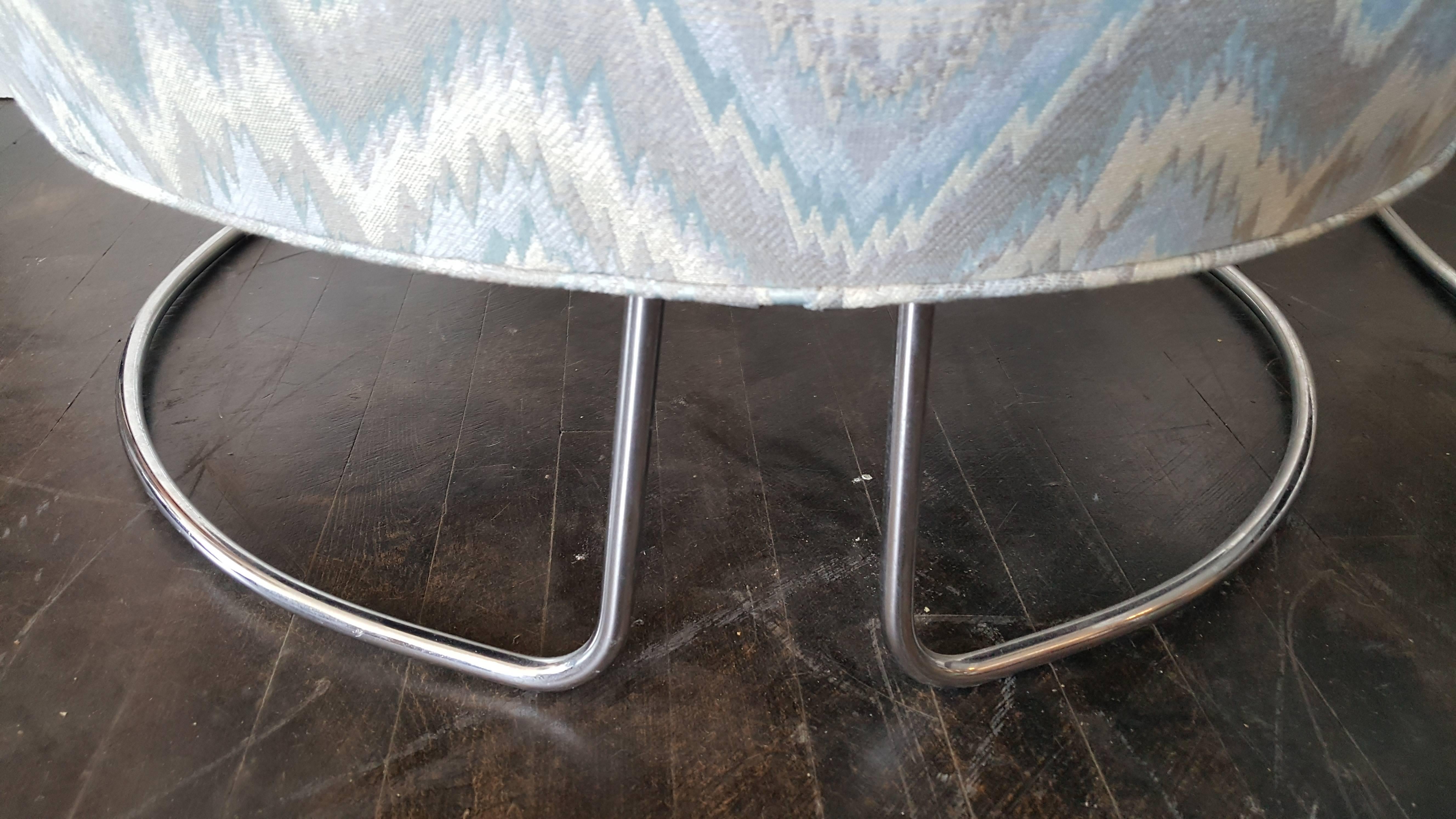 Classic Pair Tub Chairs, Chrome and Fabric by Milo Baughman In Good Condition In Buffalo, NY