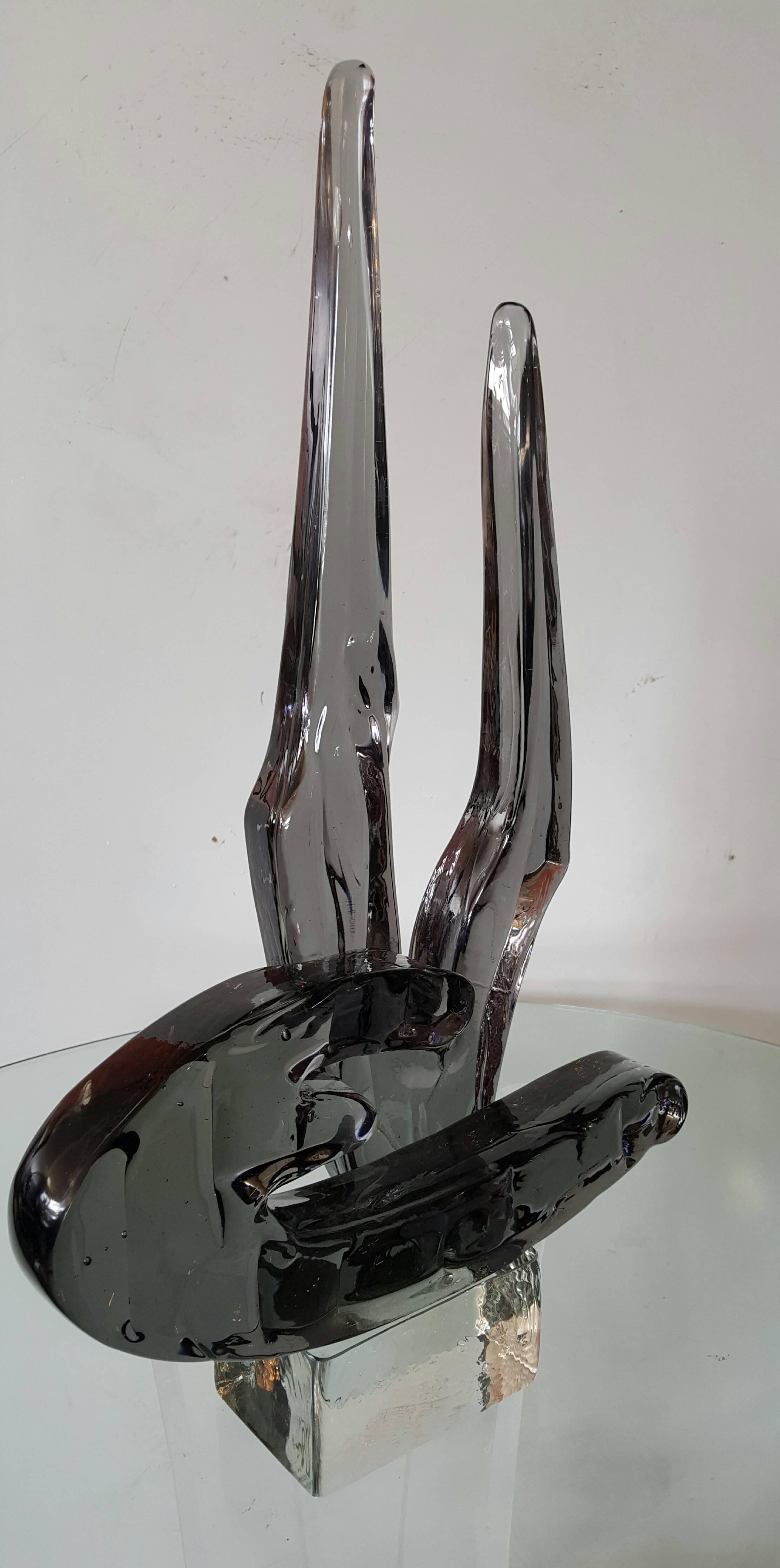 Livio Seguso (b. 1930) glass sculpture. 
Art glass.
Murano, Italy, 1977.
Smoked glass, clear cube incised mark Livio Seguso.