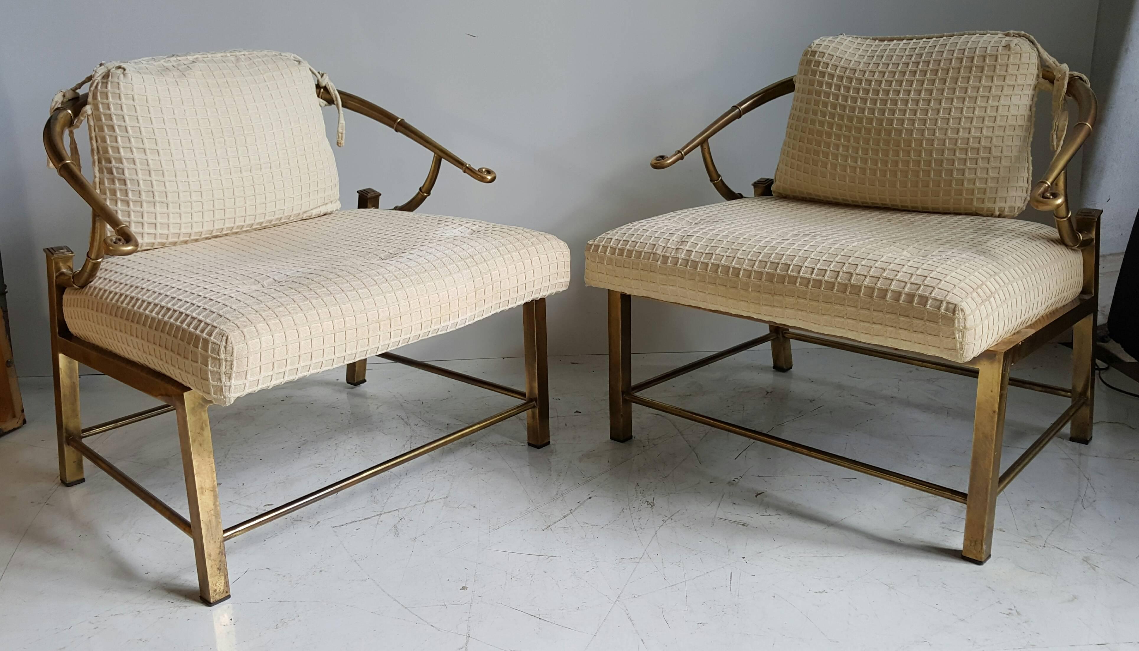 Classic Set of Four Asian Modern Brass Regency Lounge Chairs by Mastercraft 3