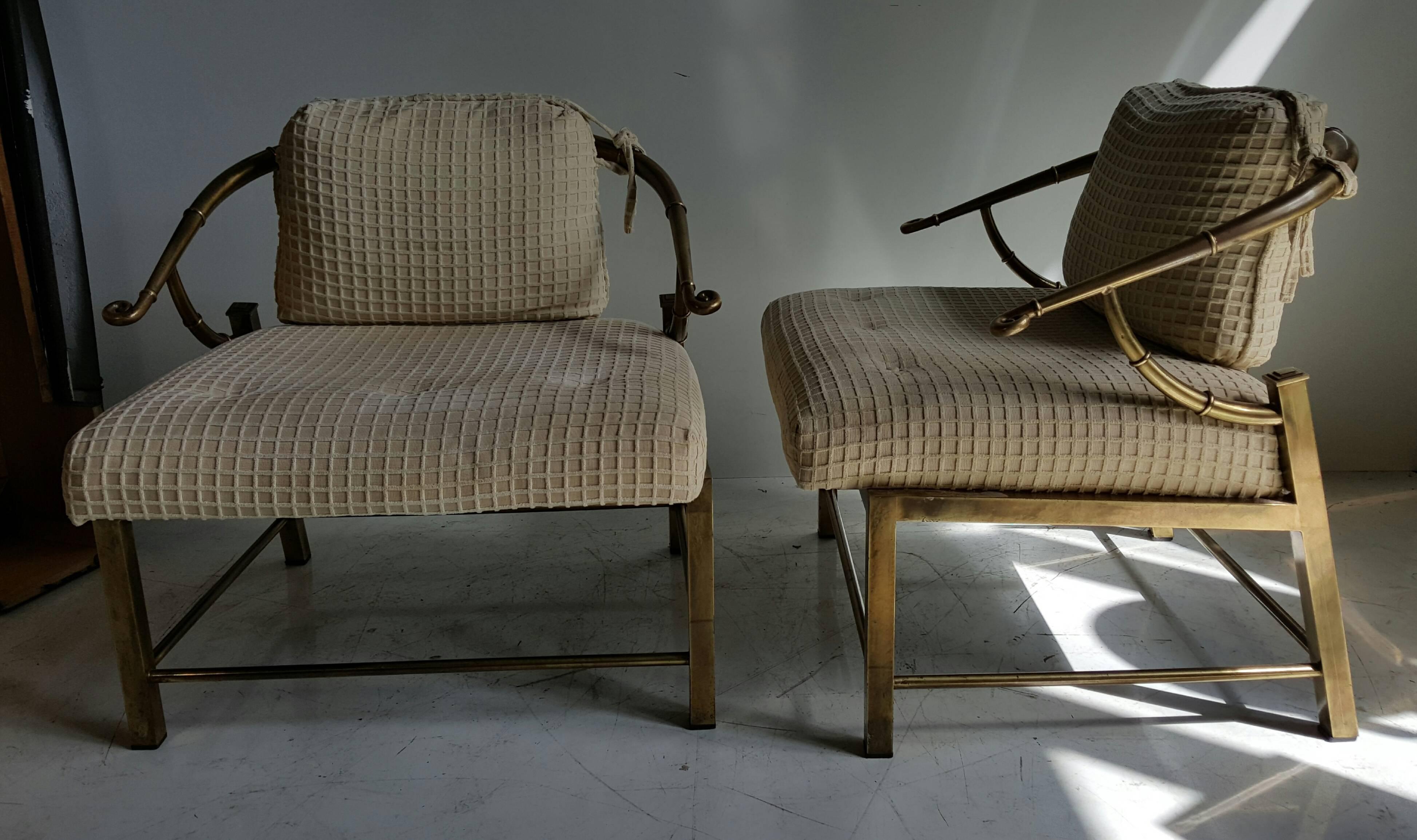 Classic Set of Four Asian Modern Brass Regency Lounge Chairs by Mastercraft 2