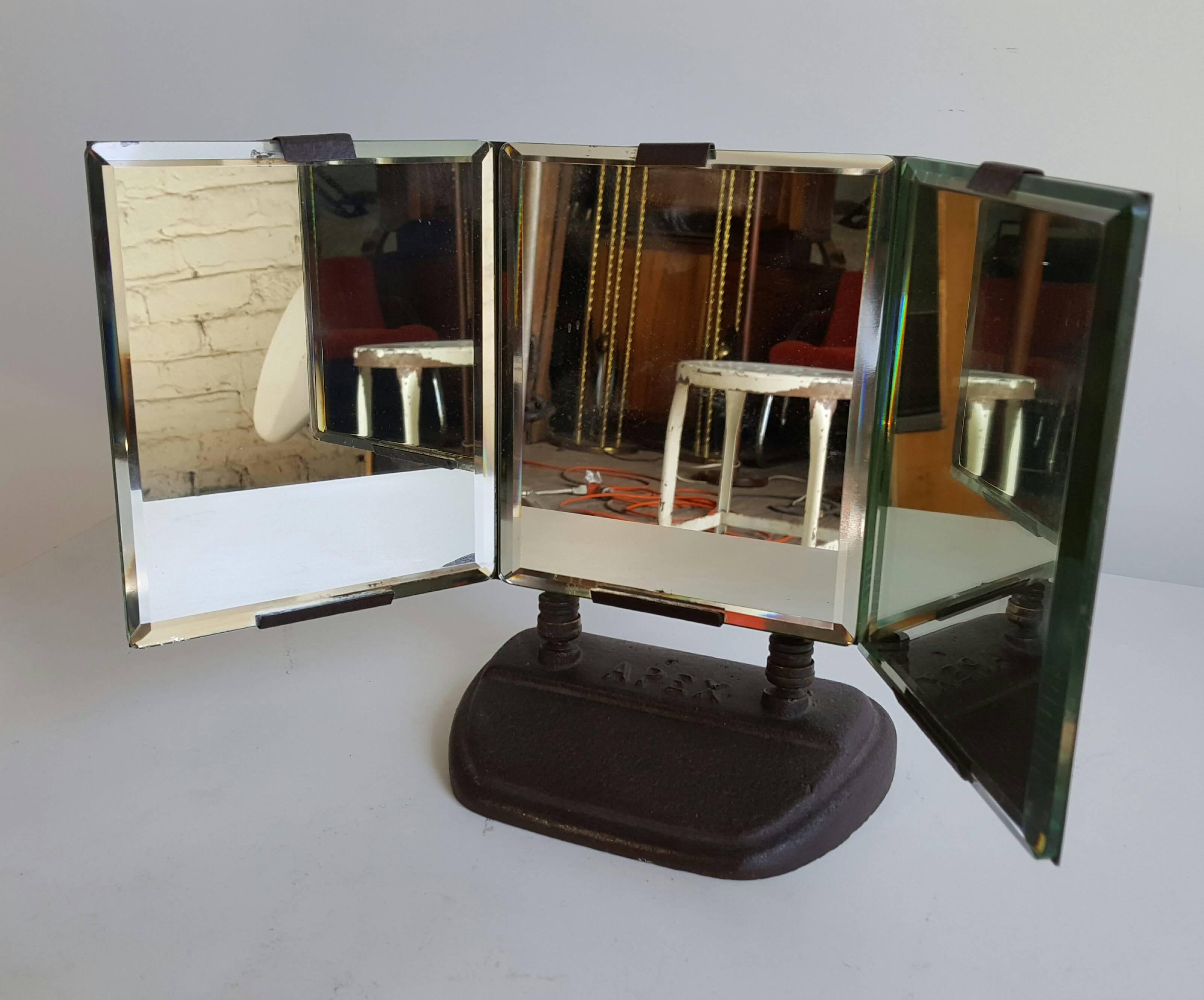 Industrial Art Deco Triple Beveled Mirrors by Apex In Excellent Condition For Sale In Buffalo, NY