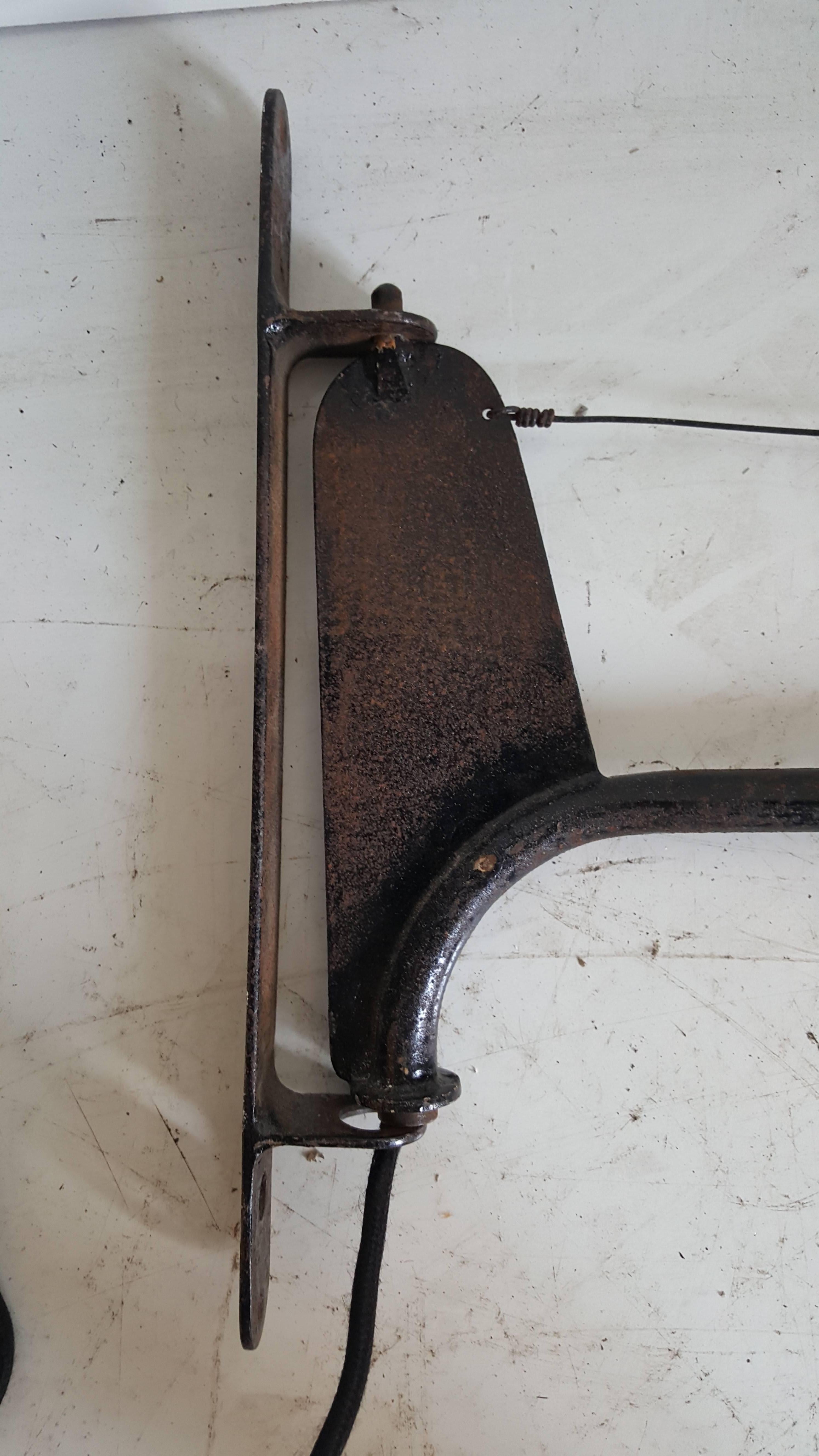 French Modernist J I B. Swing Arm Industrial Lamp, Manner of Jean Prouve In Distressed Condition In Buffalo, NY