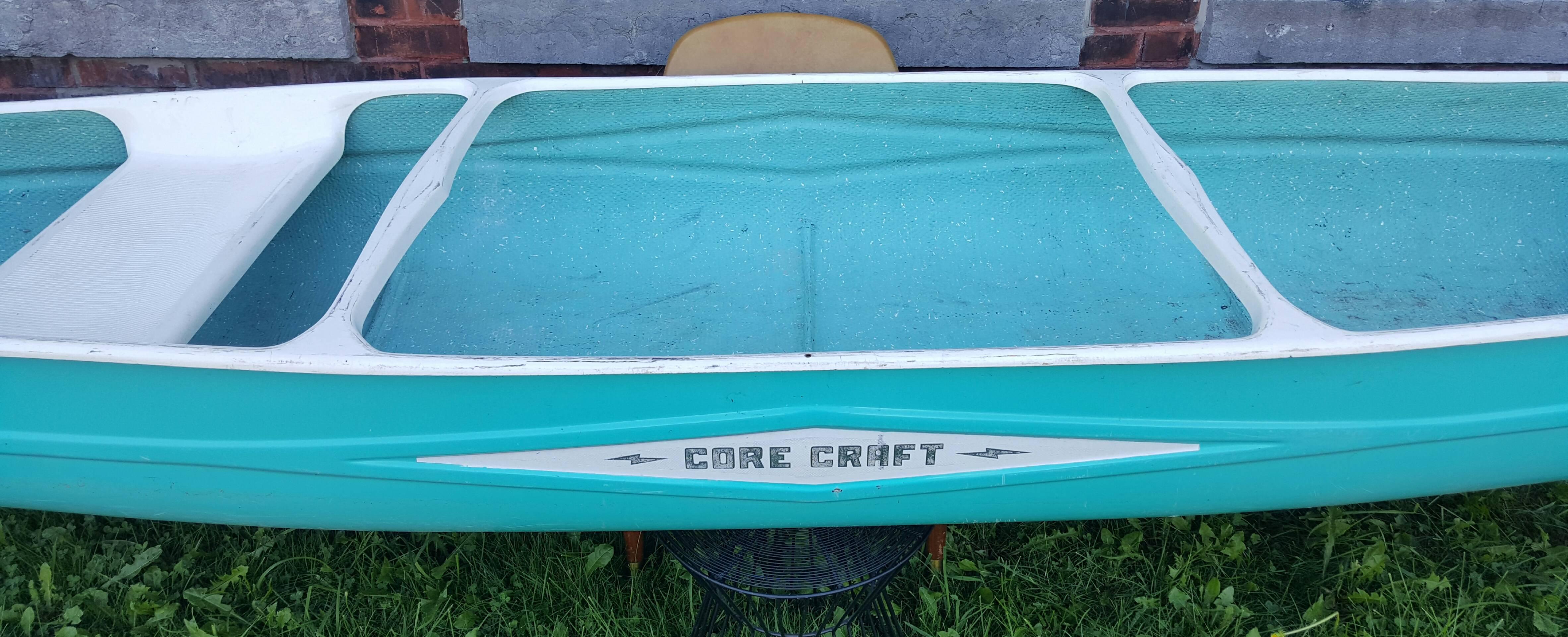 Mid-Century Modern 'Core Craft' Turquoise Fiberglass Canoe In Good Condition In Buffalo, NY