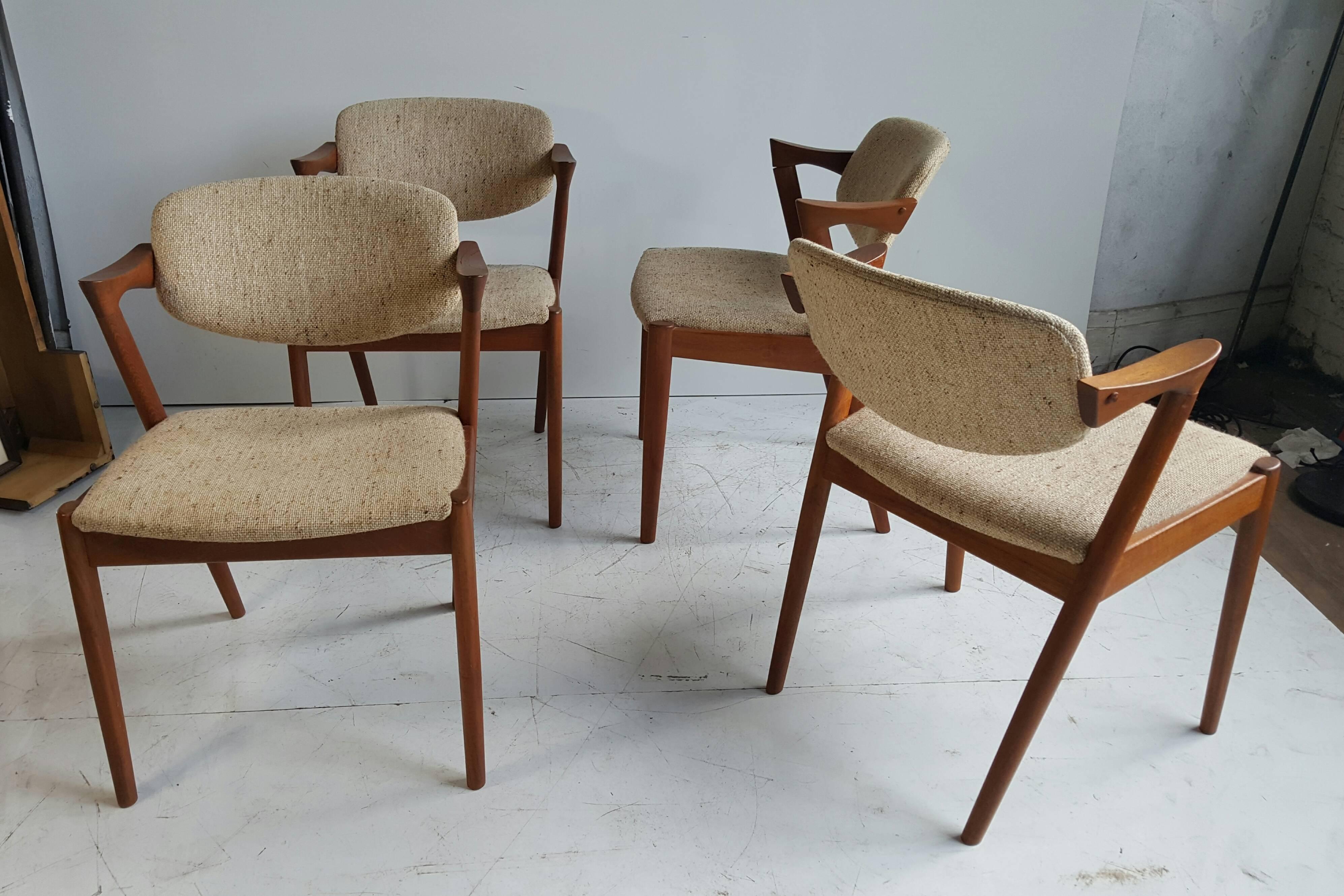 Fabric Set of Four Kai Kristiansen, Model 42 Dining Chairs, Made in Denmark