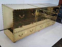 Regency Industrial Nine-Drawer Riveted Brass Dresser by Sarreid