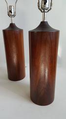 Classic Pair of Modernist Turned Walnut Lamps Manner of Phillip Lloyd Powell